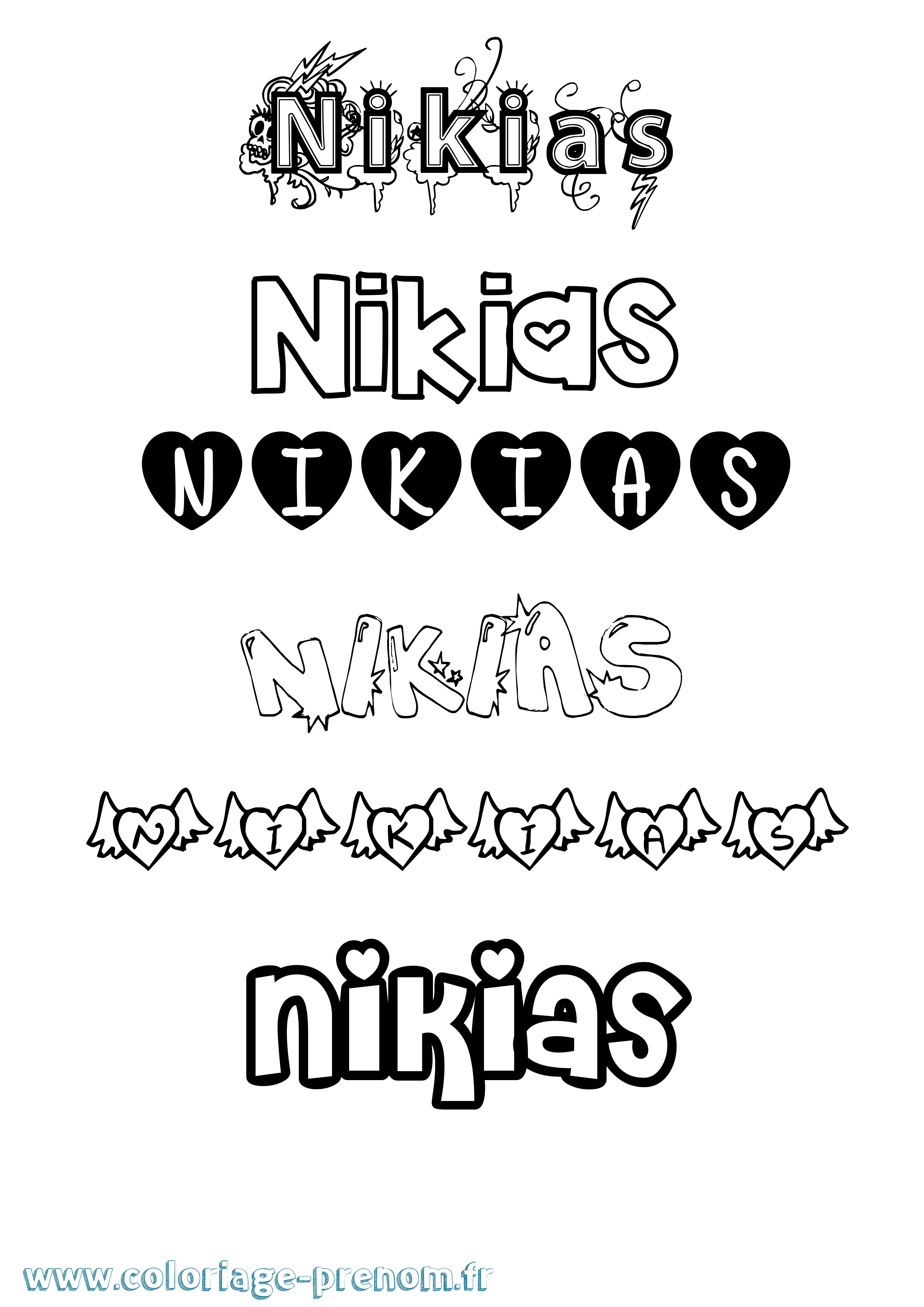 Coloriage Nikias Girly Coloriage prénom Nikias Girly