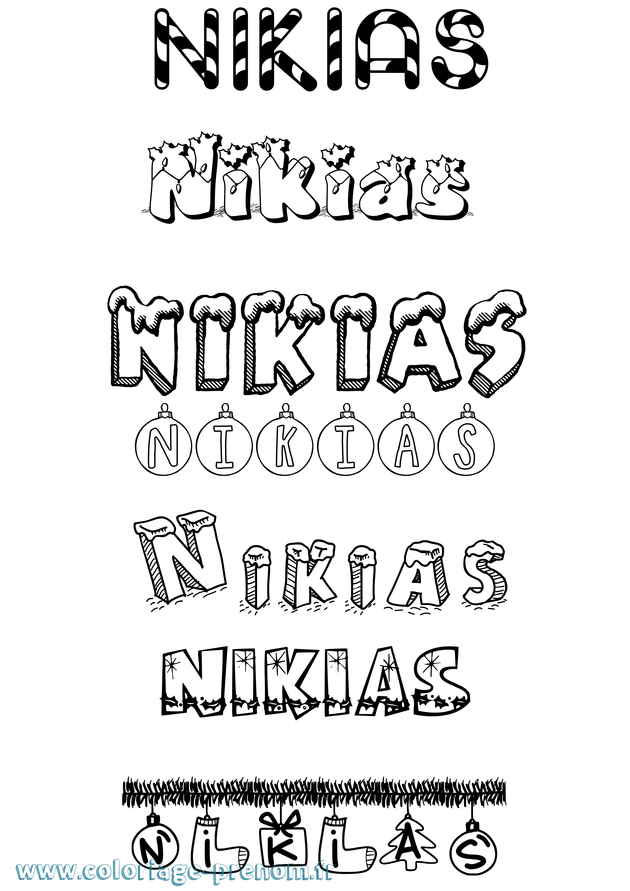 Coloriage Nikias Noël Coloriage prénom Nikias Noël
