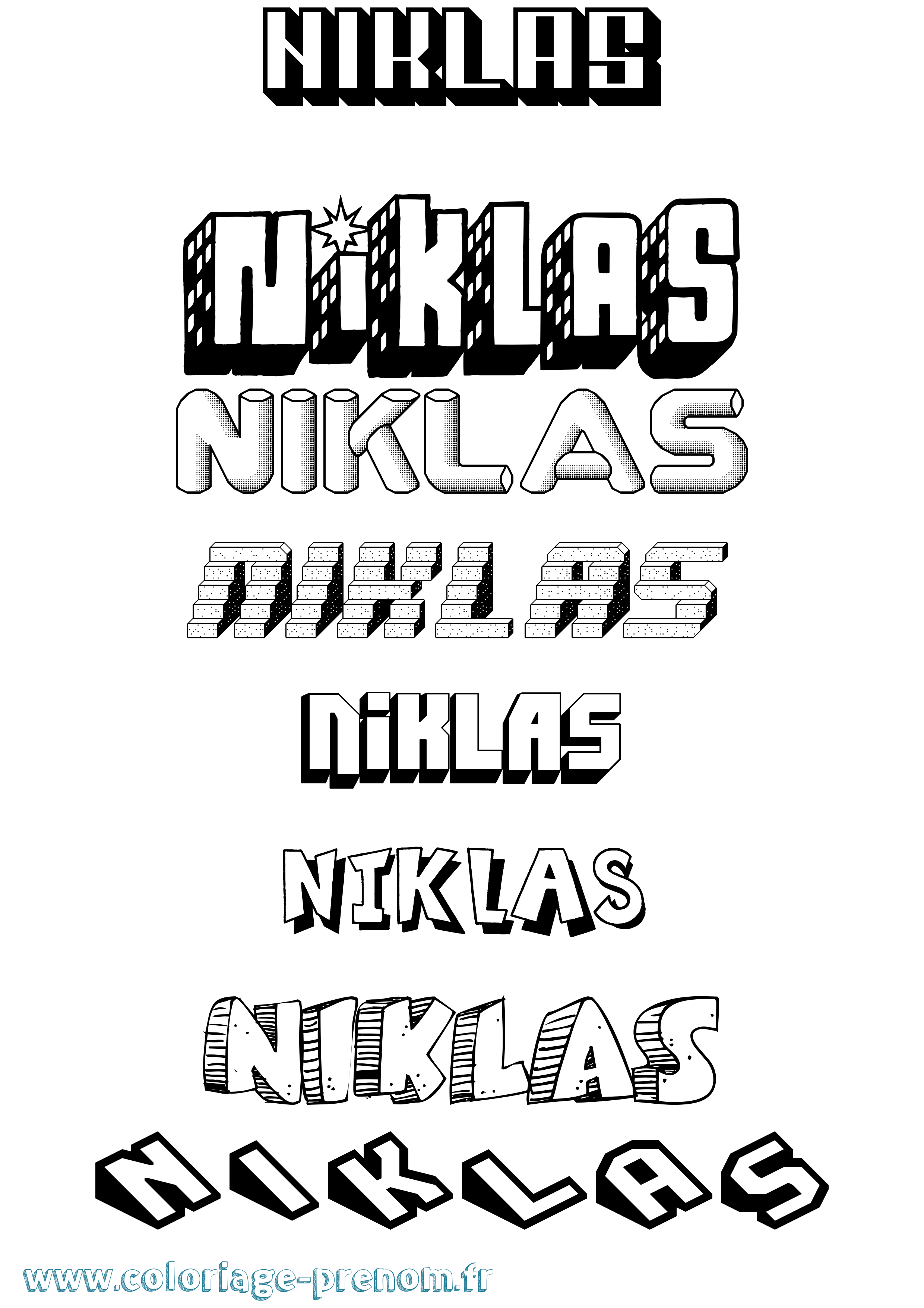 Coloriage Niklas Effet 3D Coloriage prénom Niklas Effet 3D