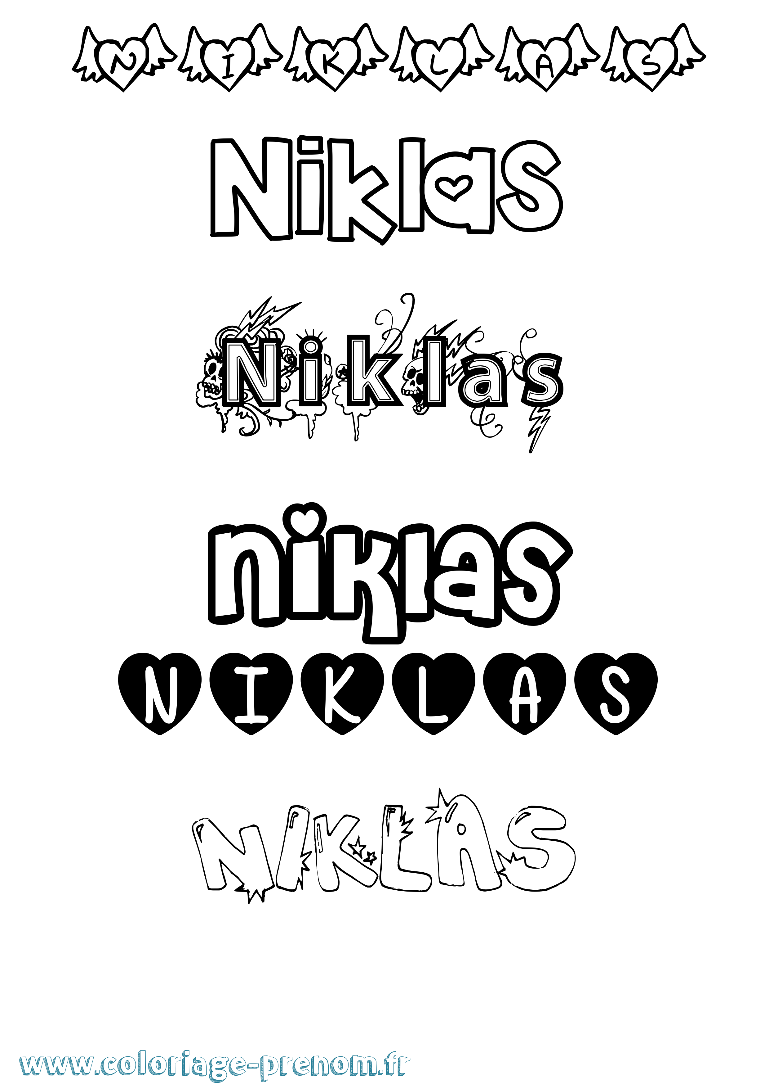 Coloriage Niklas Girly Coloriage prénom Niklas Girly