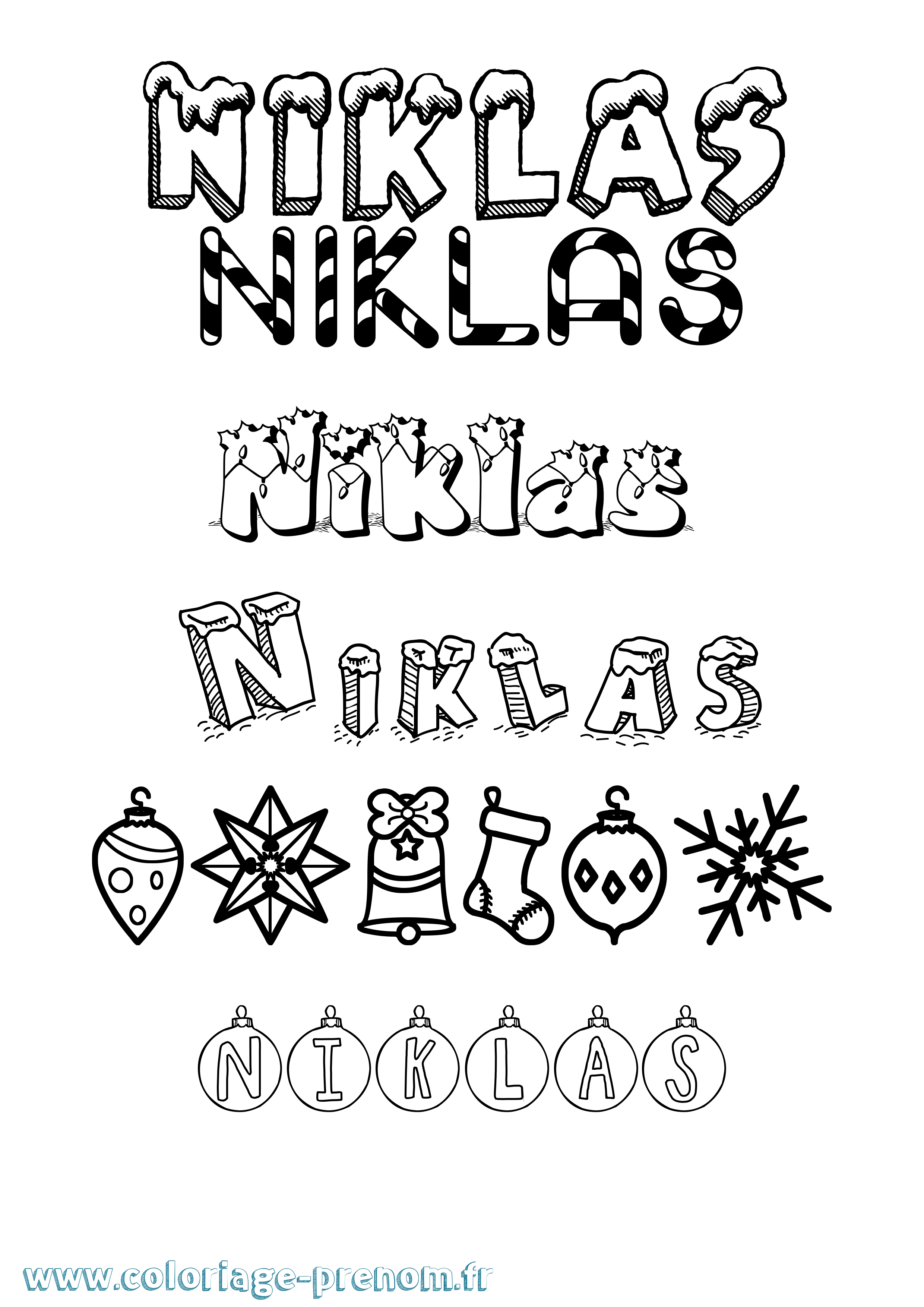 Coloriage Niklas Noël Coloriage prénom Niklas Noël