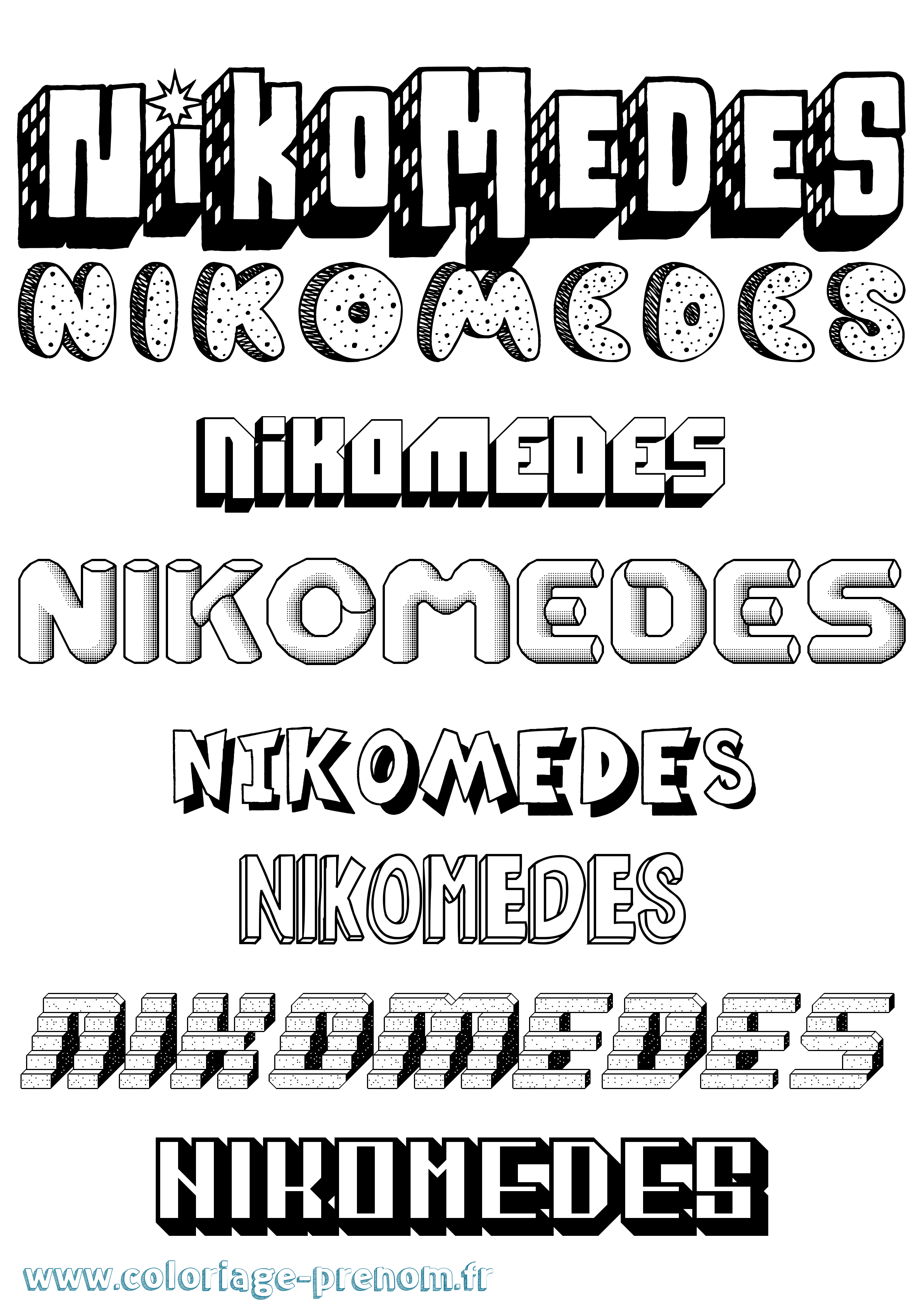 Coloriage Nikomedes Effet 3D Coloriage prénom Nikomedes Effet 3D