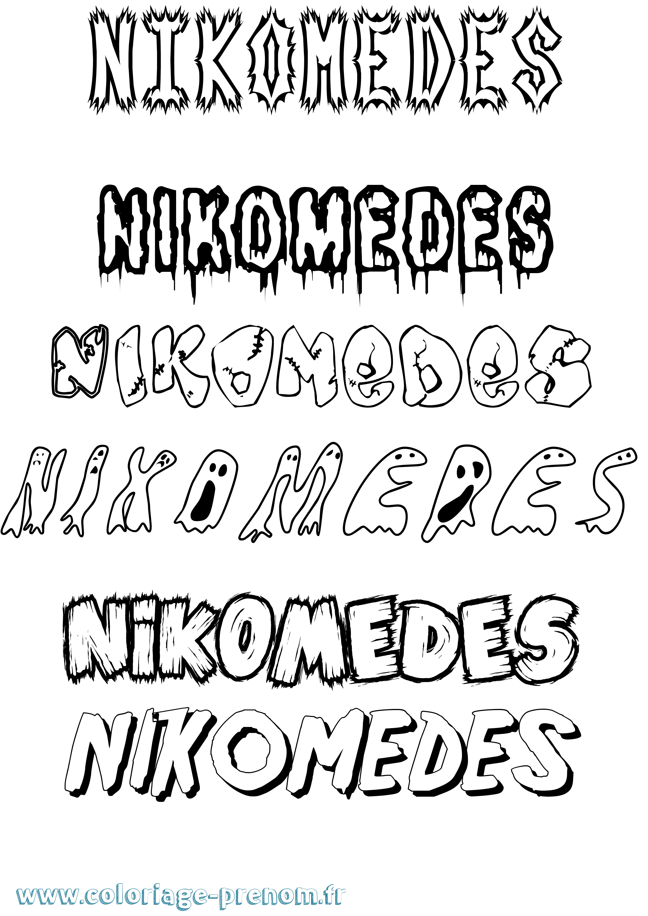 Coloriage Nikomedes Frisson Coloriage prénom Nikomedes Frisson