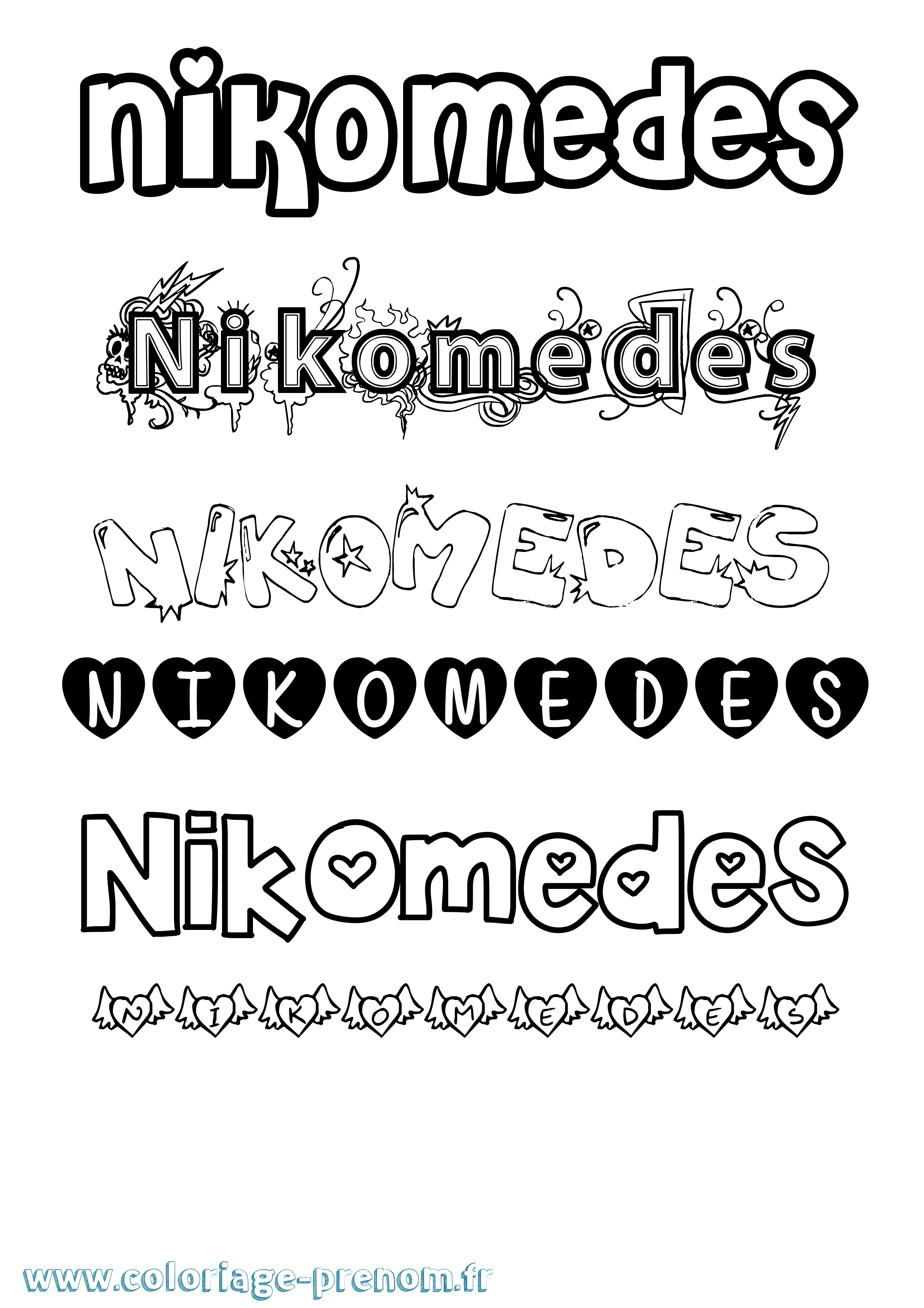 Coloriage Nikomedes Girly Coloriage prénom Nikomedes Girly