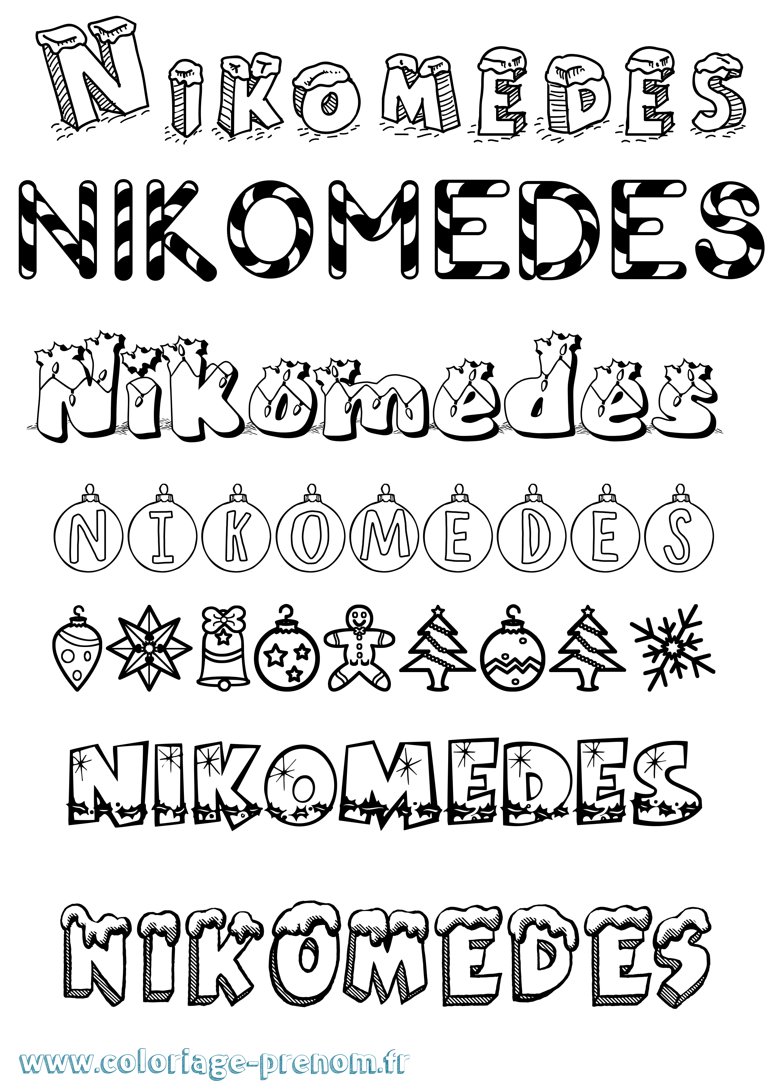 Coloriage Nikomedes Noël Coloriage prénom Nikomedes Noël