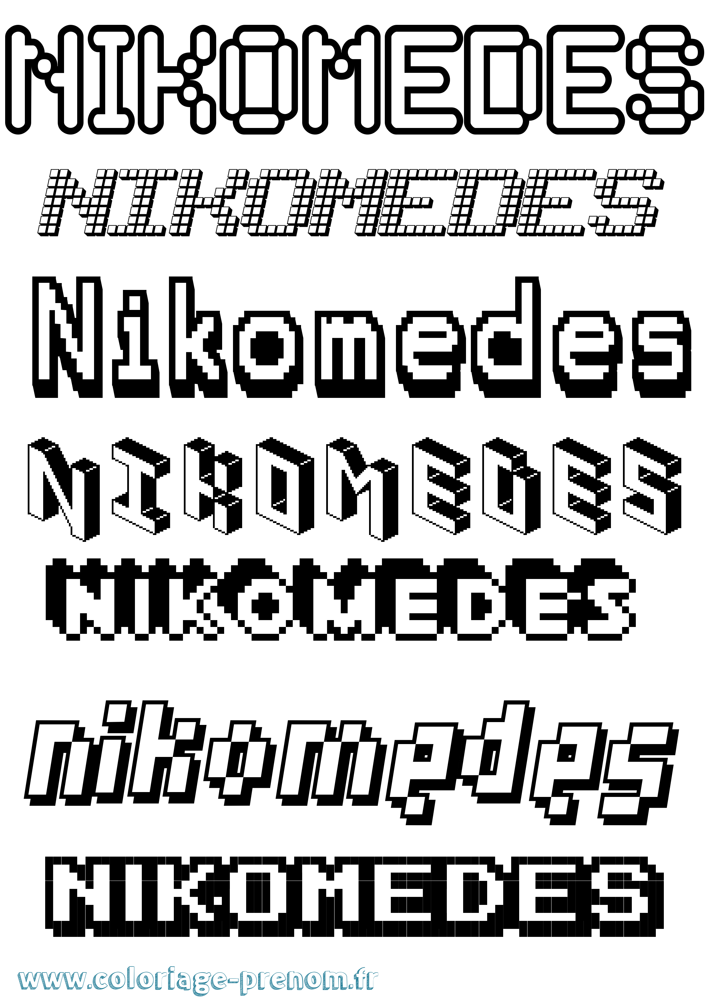 Coloriage Nikomedes Pixel Coloriage prénom Nikomedes Pixel