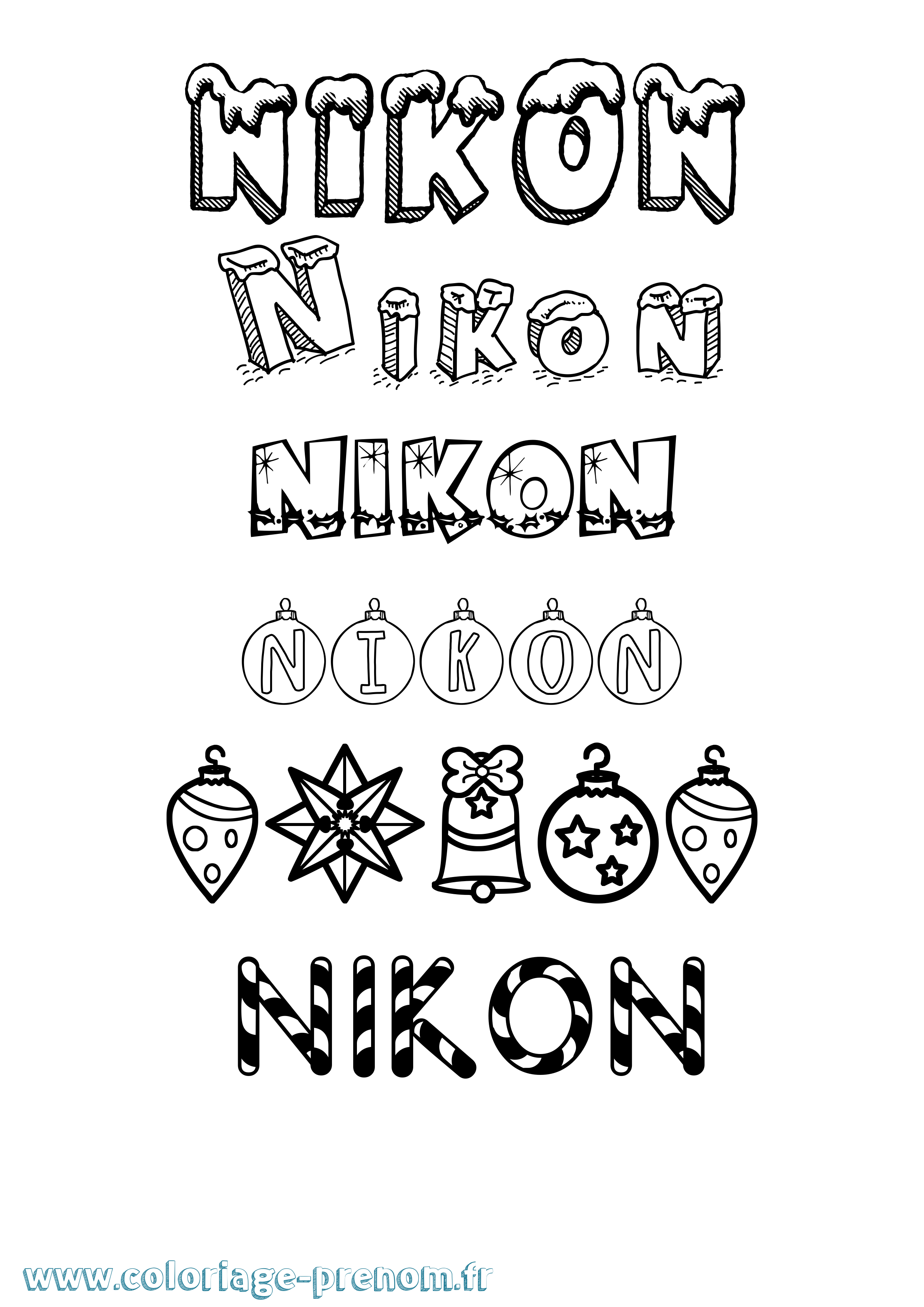 Coloriage Nikon Noël Coloriage prénom Nikon Noël