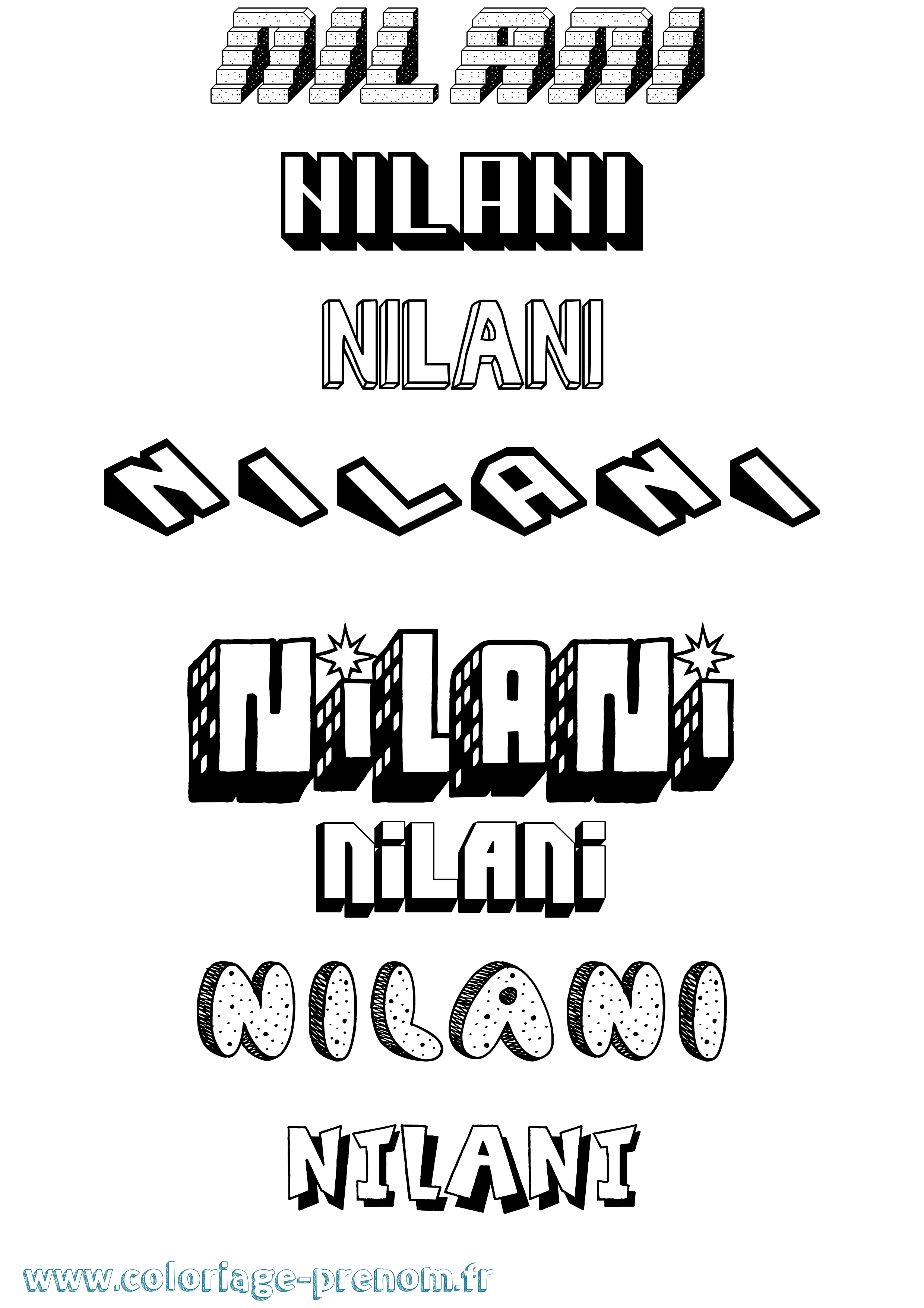 Coloriage Nilani Effet 3D Coloriage prénom Nilani Effet 3D