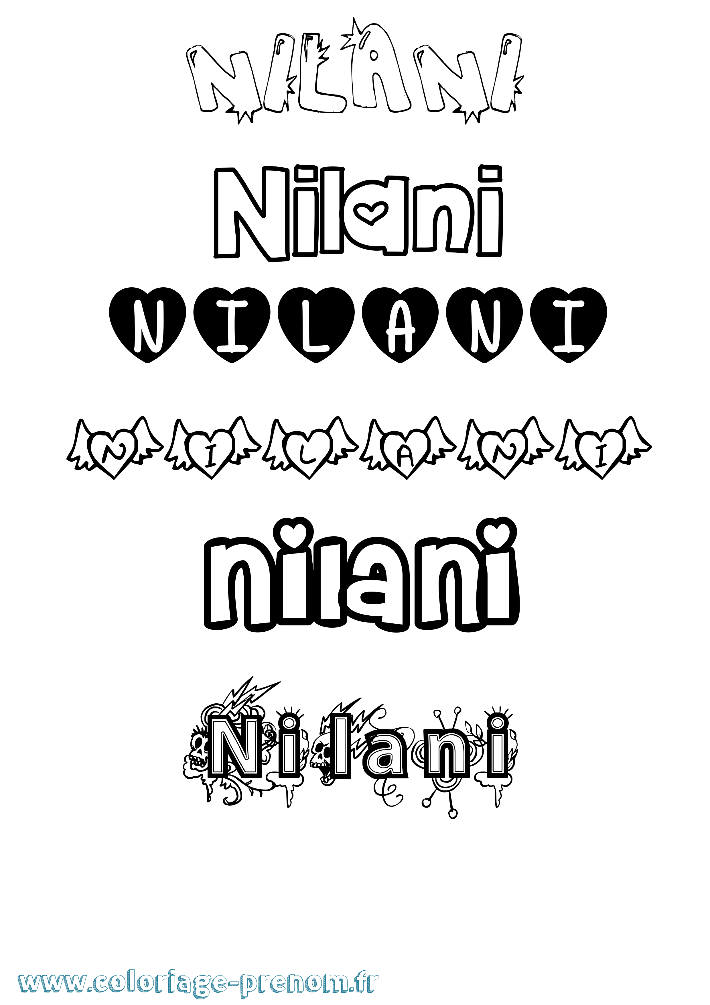 Coloriage Nilani Girly Coloriage prénom Nilani Girly