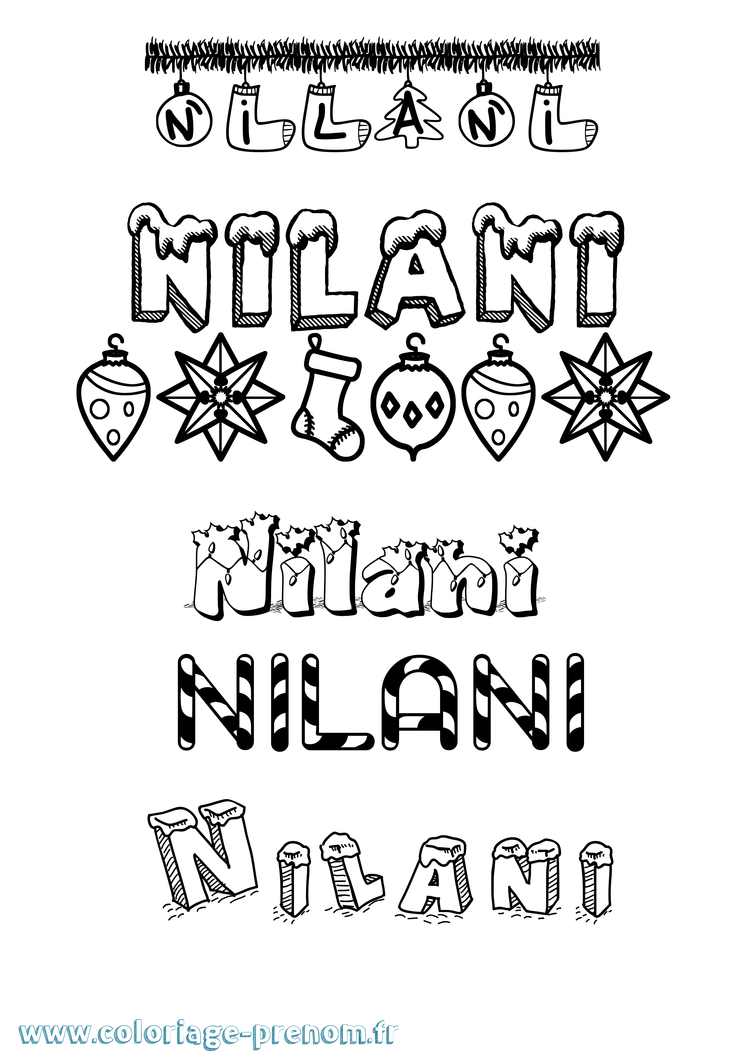 Coloriage Nilani Noël Coloriage prénom Nilani Noël