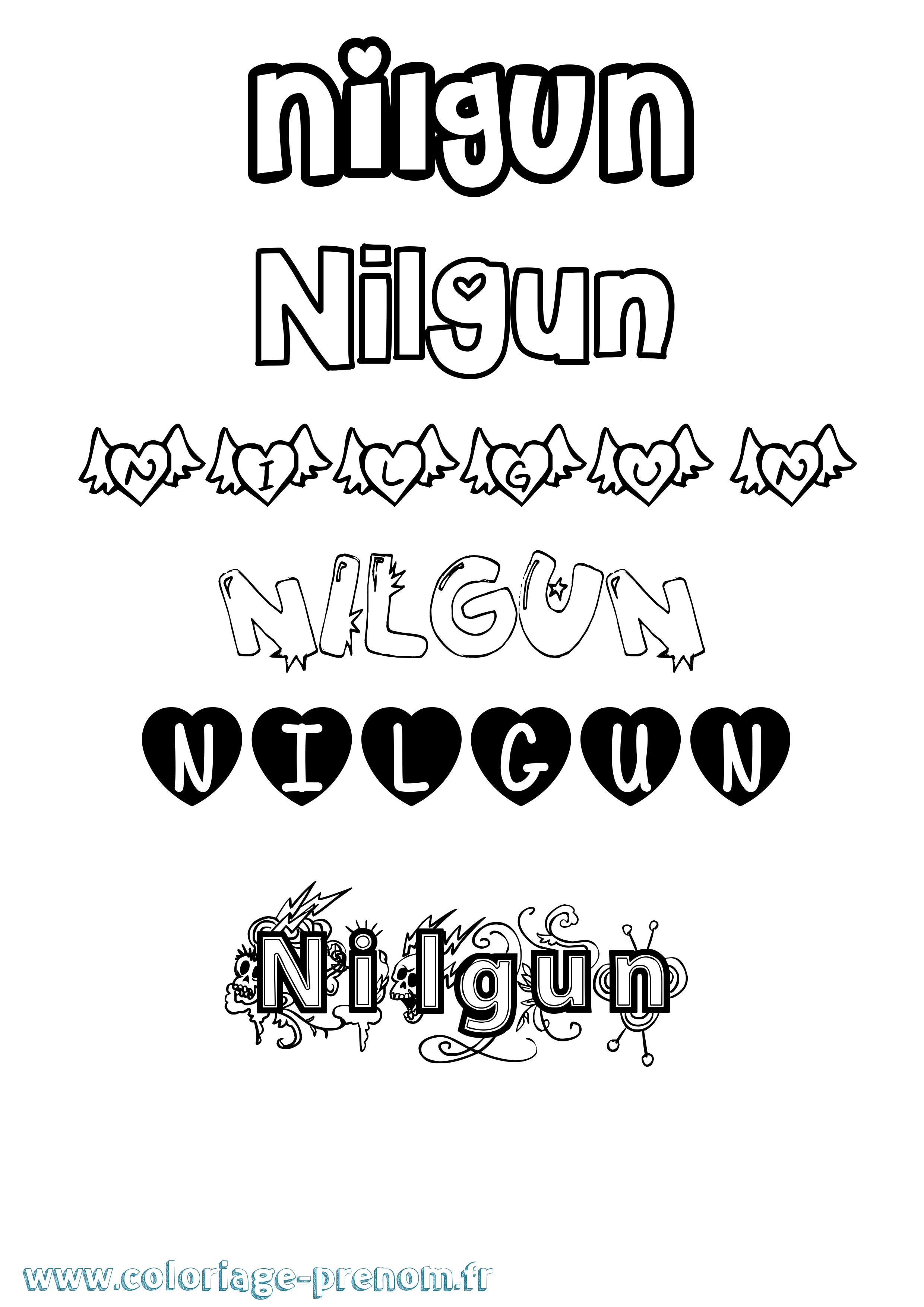 Coloriage Nilgun Girly Coloriage prénom Nilgun Girly