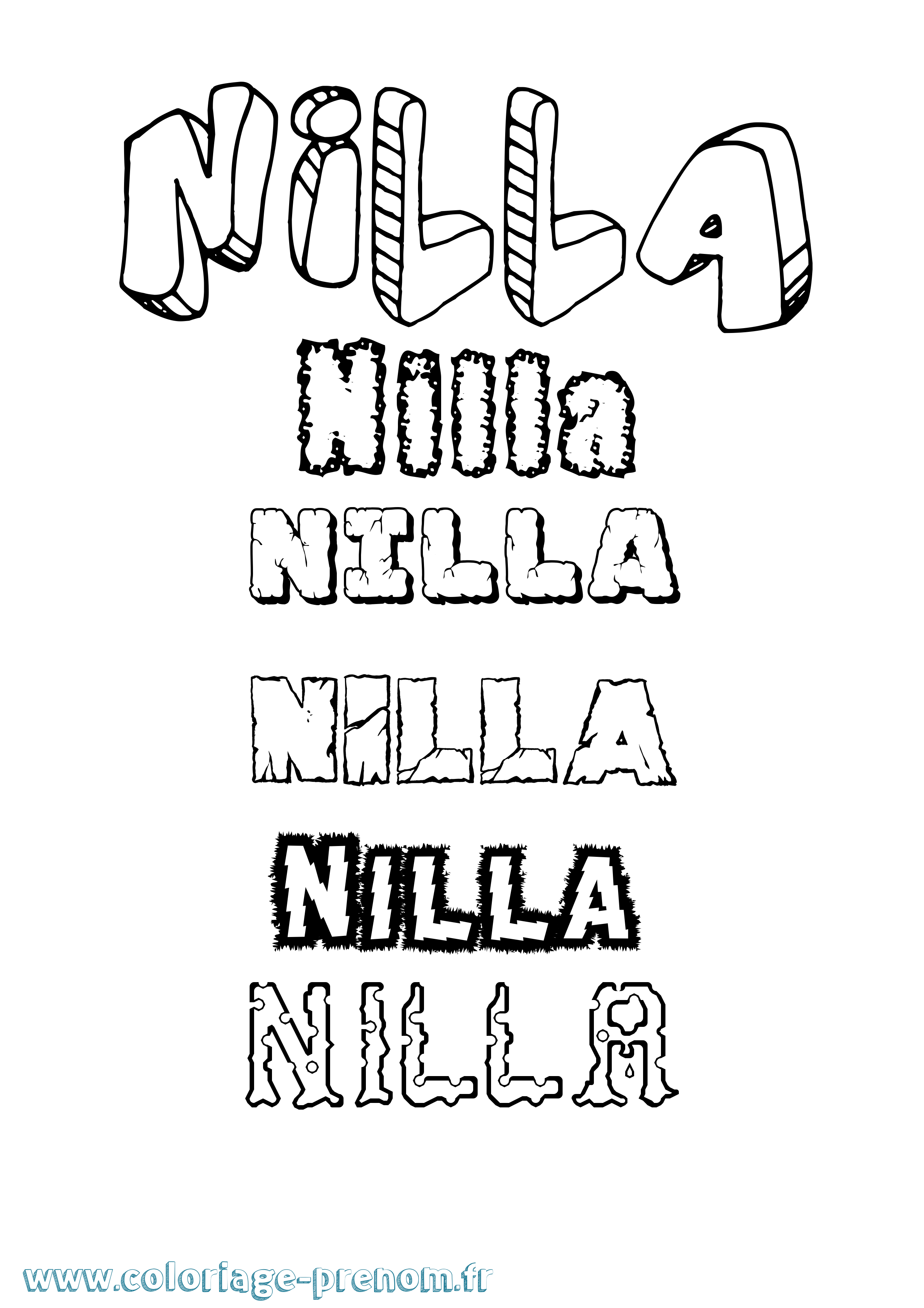 Coloriage Nilla Destructuré Coloriage prénom Nilla Destructuré