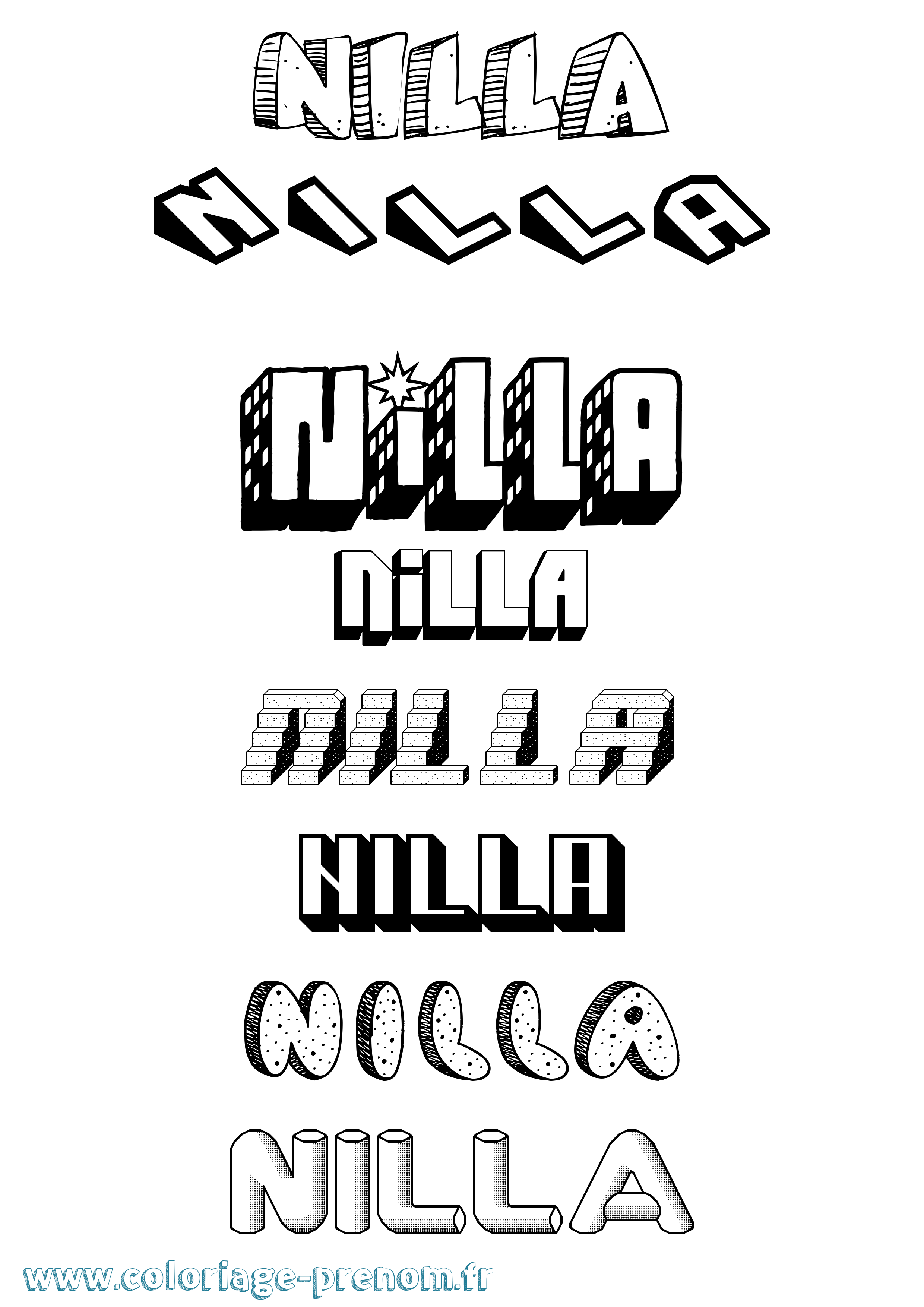 Coloriage Nilla Effet 3D Coloriage prénom Nilla Effet 3D