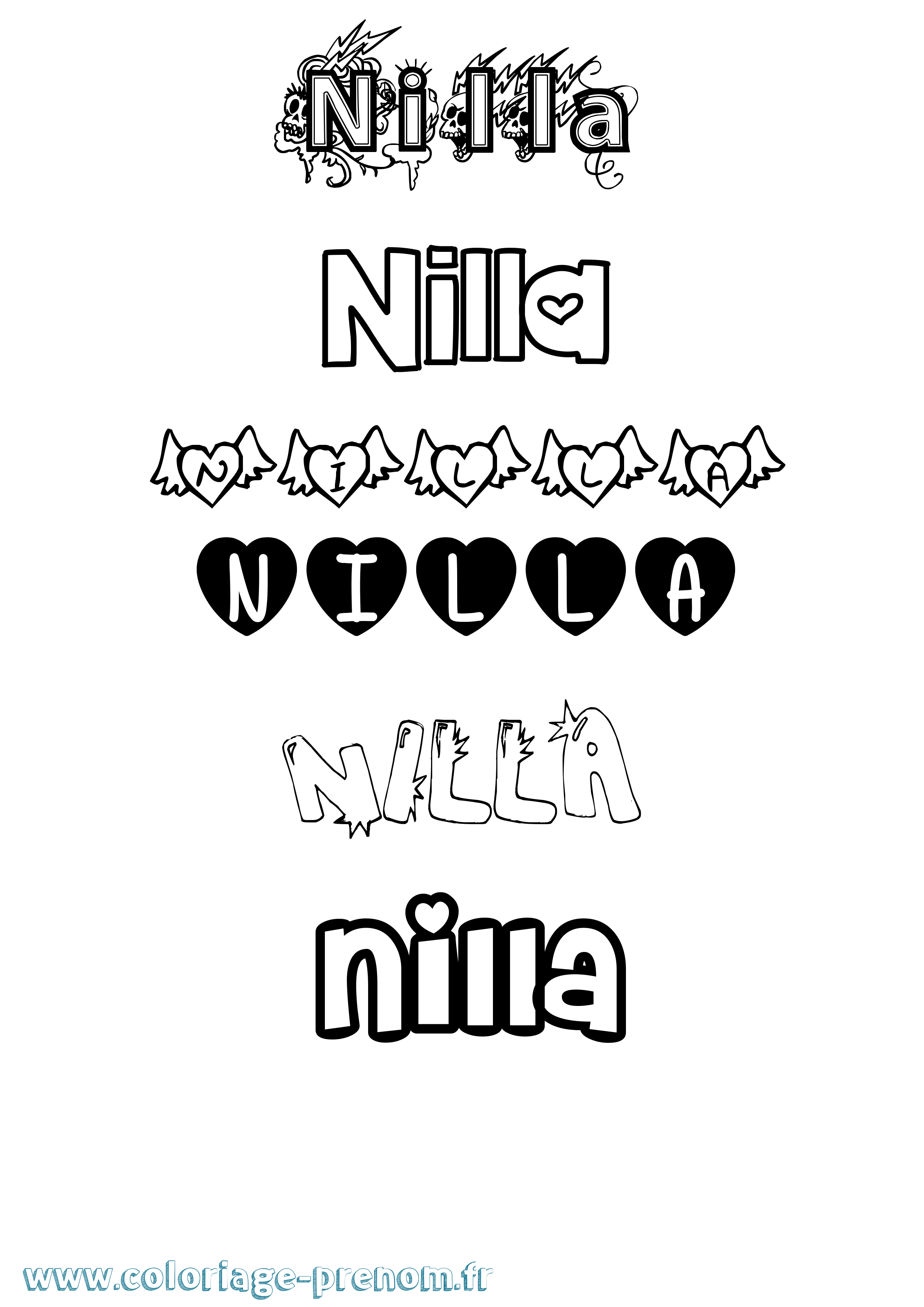 Coloriage Nilla Girly Coloriage prénom Nilla Girly