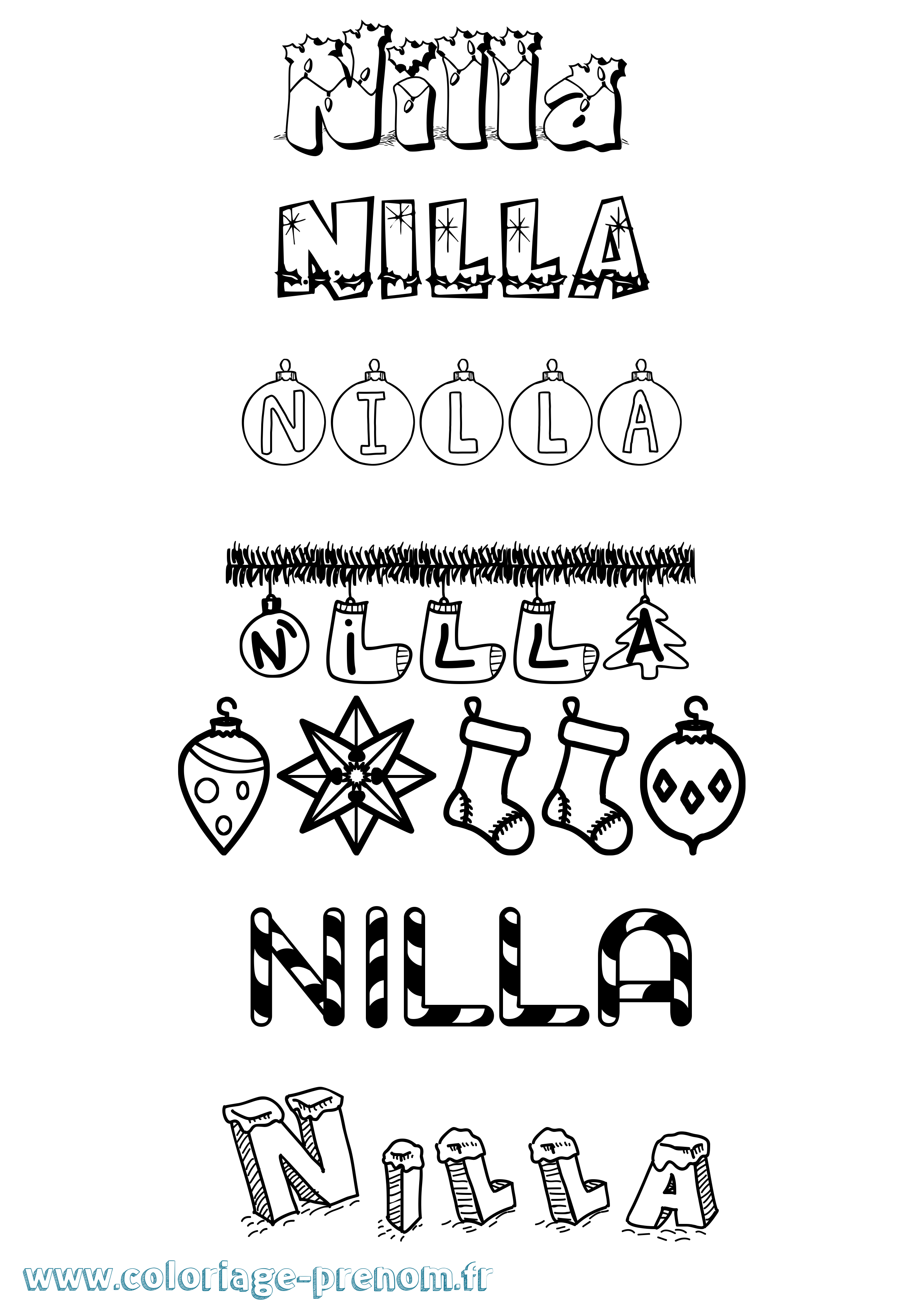 Coloriage Nilla Noël Coloriage prénom Nilla Noël