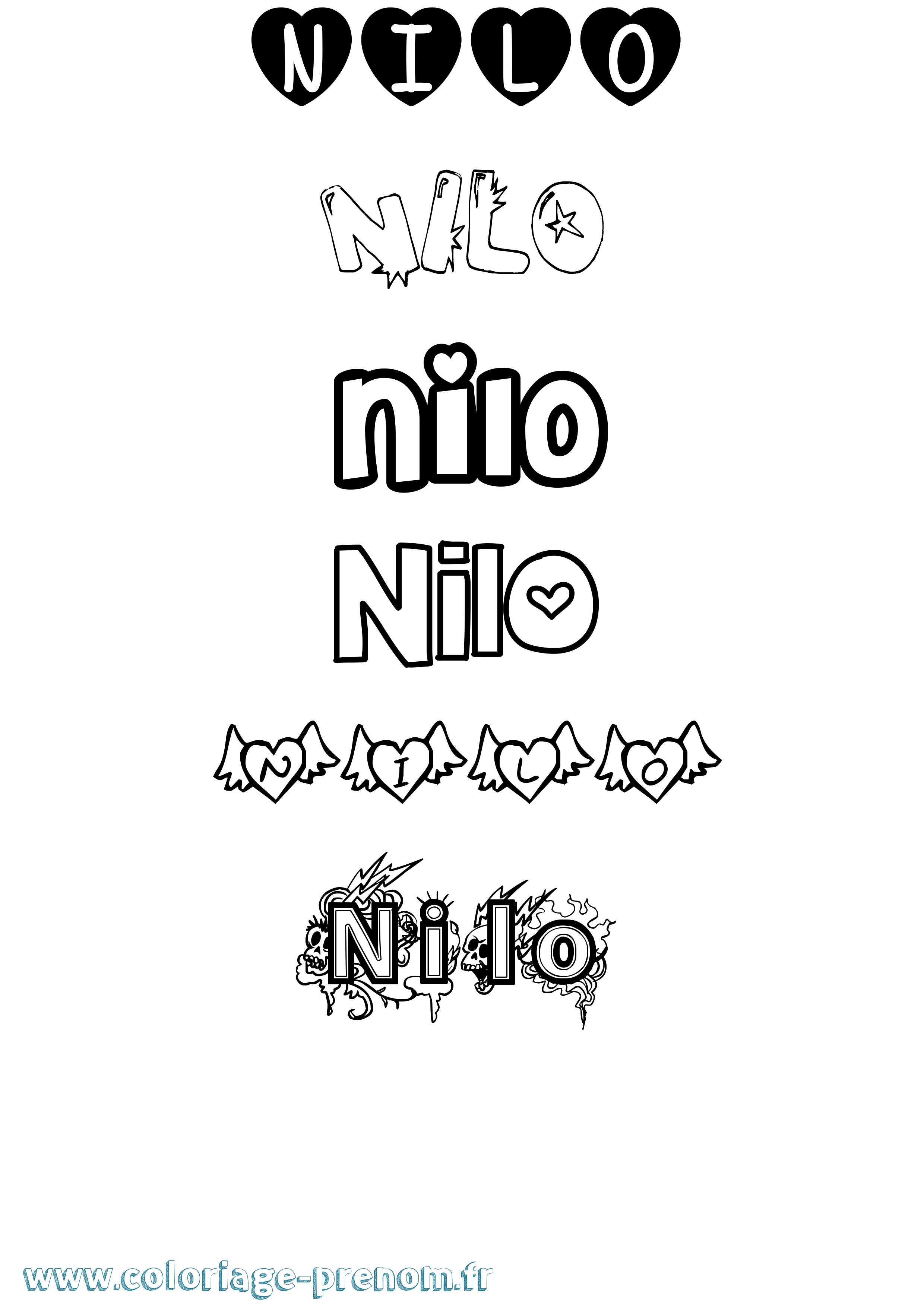 Coloriage Nilo Girly Coloriage prénom Nilo Girly