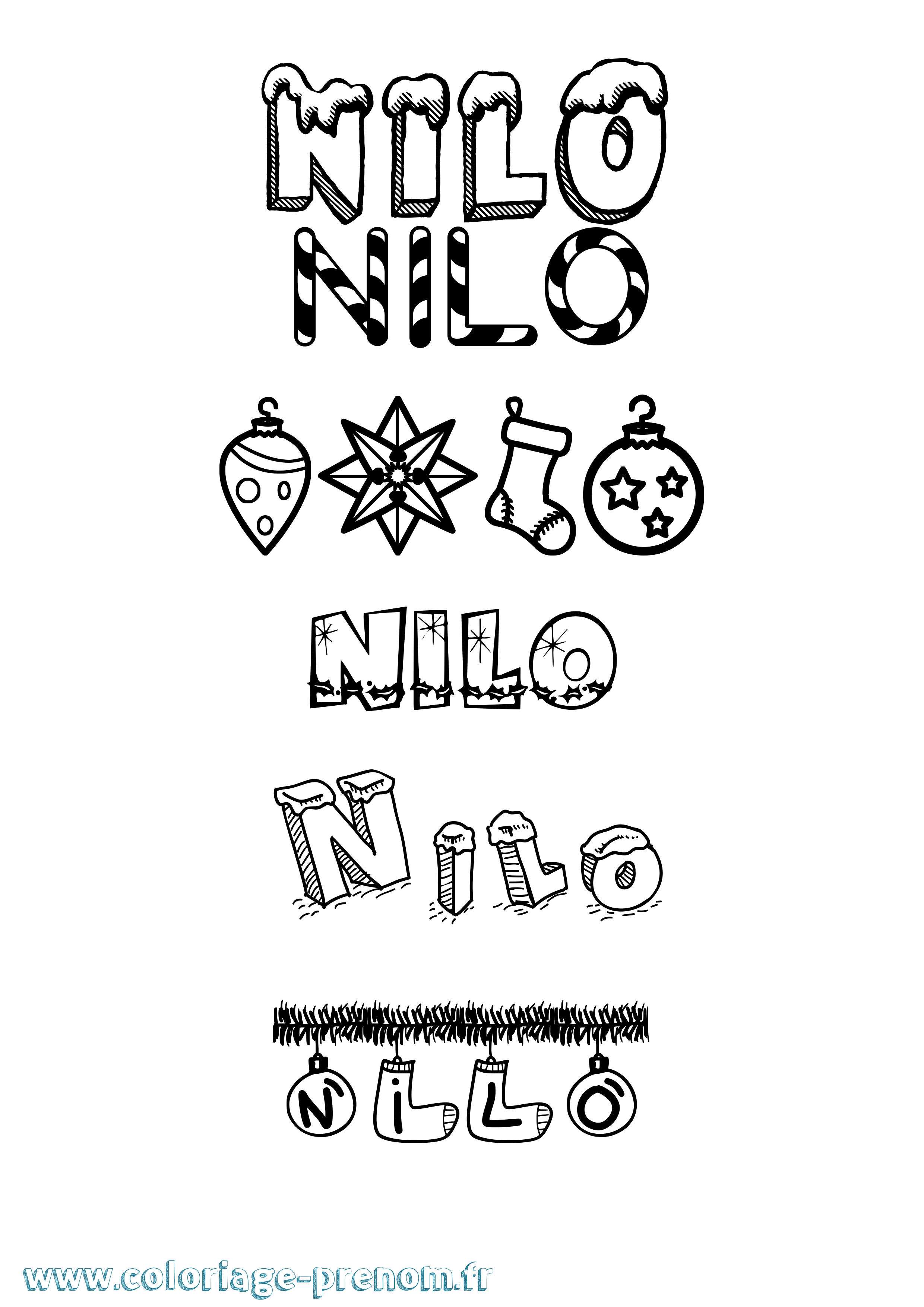 Coloriage Nilo Noël Coloriage prénom Nilo Noël