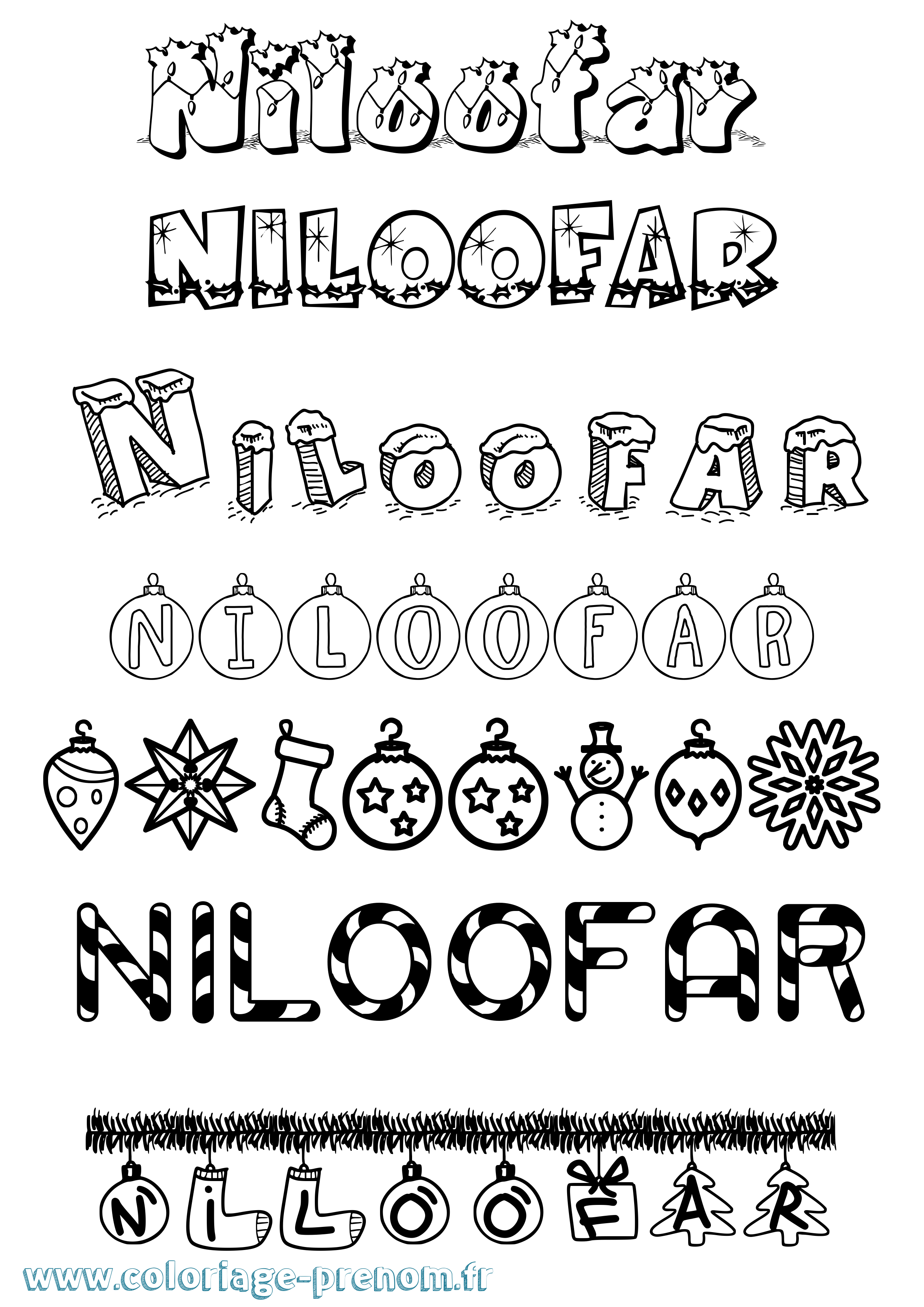 Coloriage Niloofar Noël Coloriage prénom Niloofar Noël