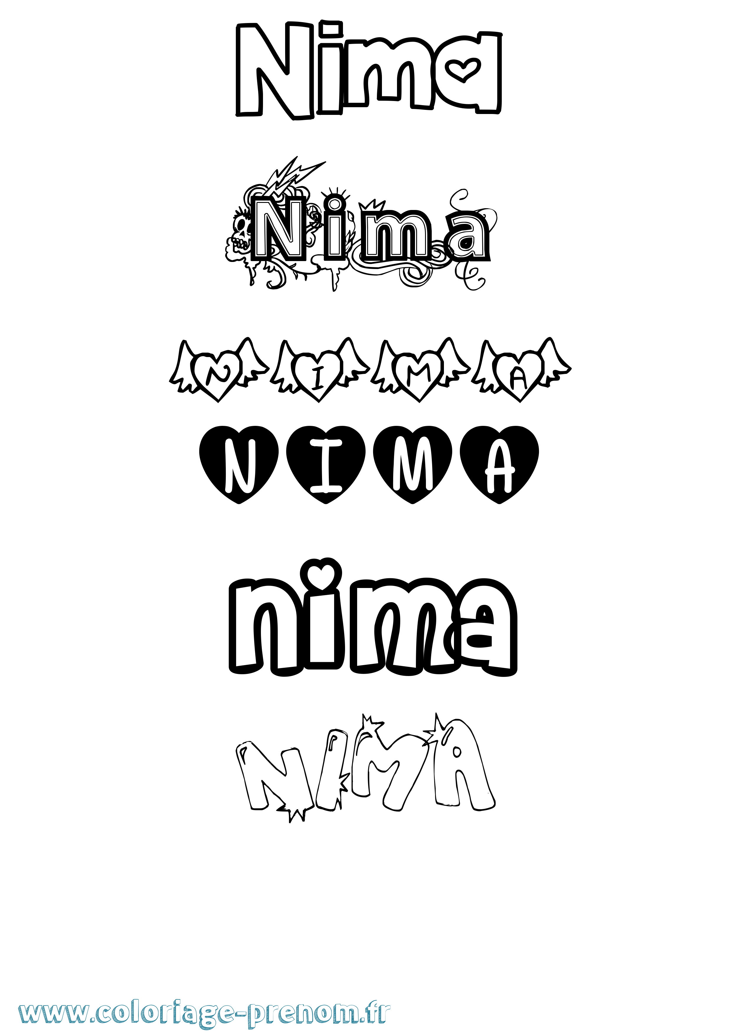 Coloriage Nima Girly Coloriage prénom Nima Girly