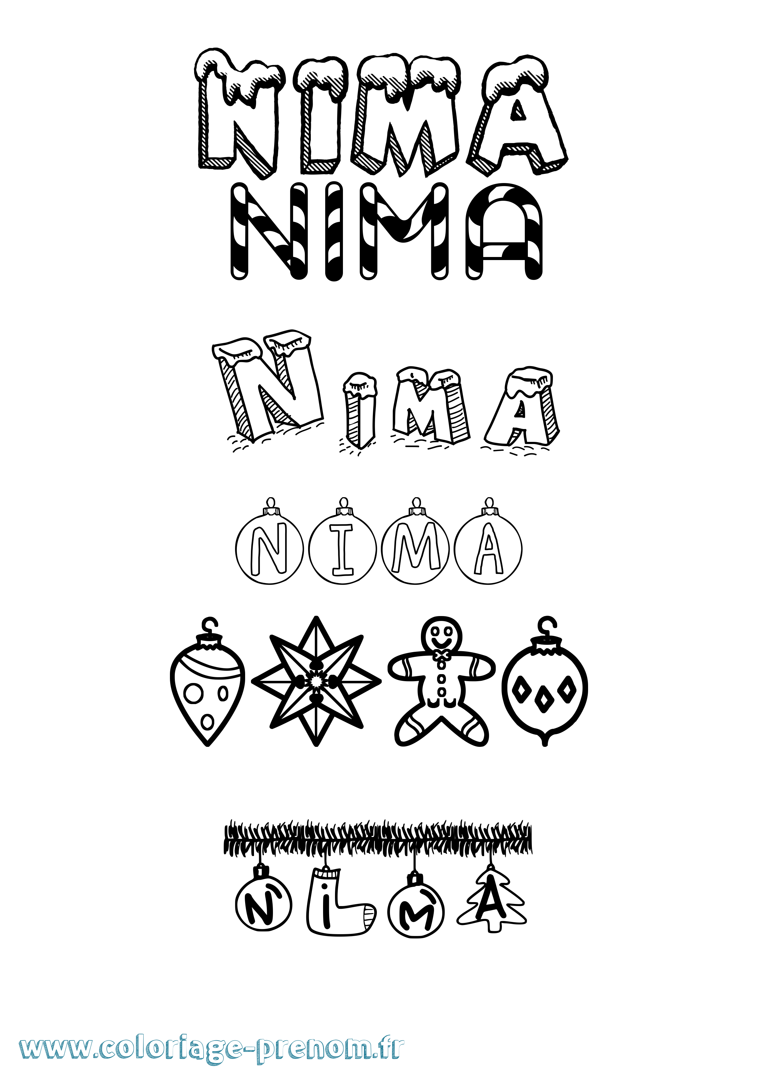 Coloriage Nima Noël Coloriage prénom Nima Noël