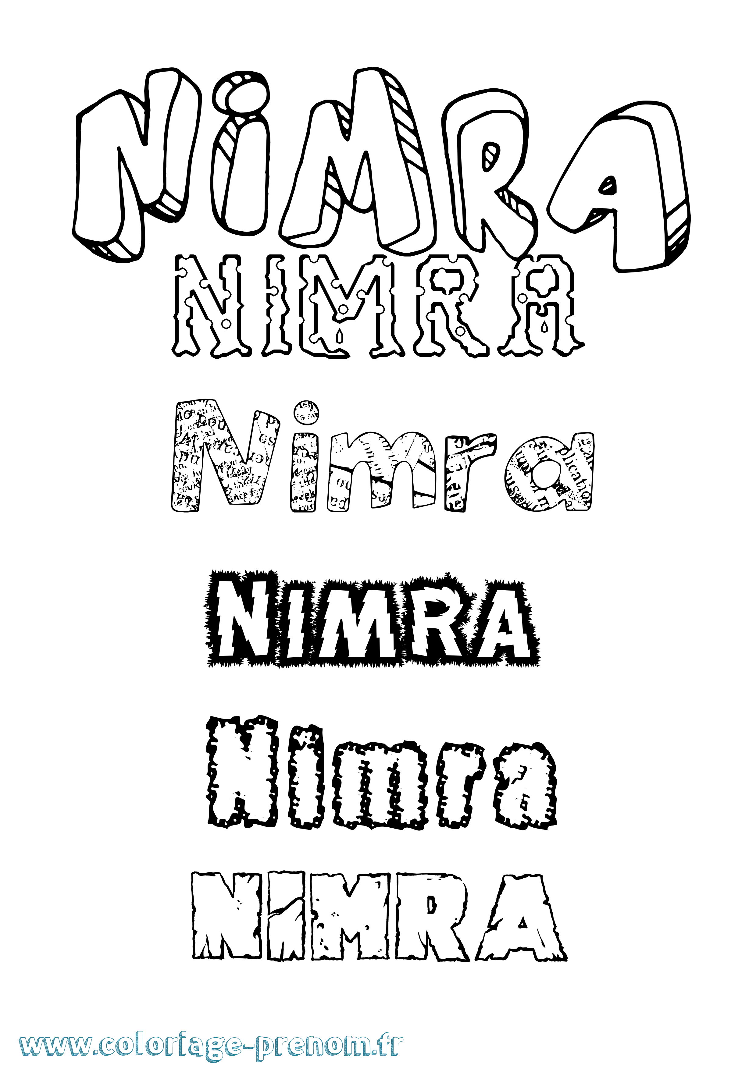 Coloriage Nimra Destructuré Coloriage prénom Nimra Destructuré