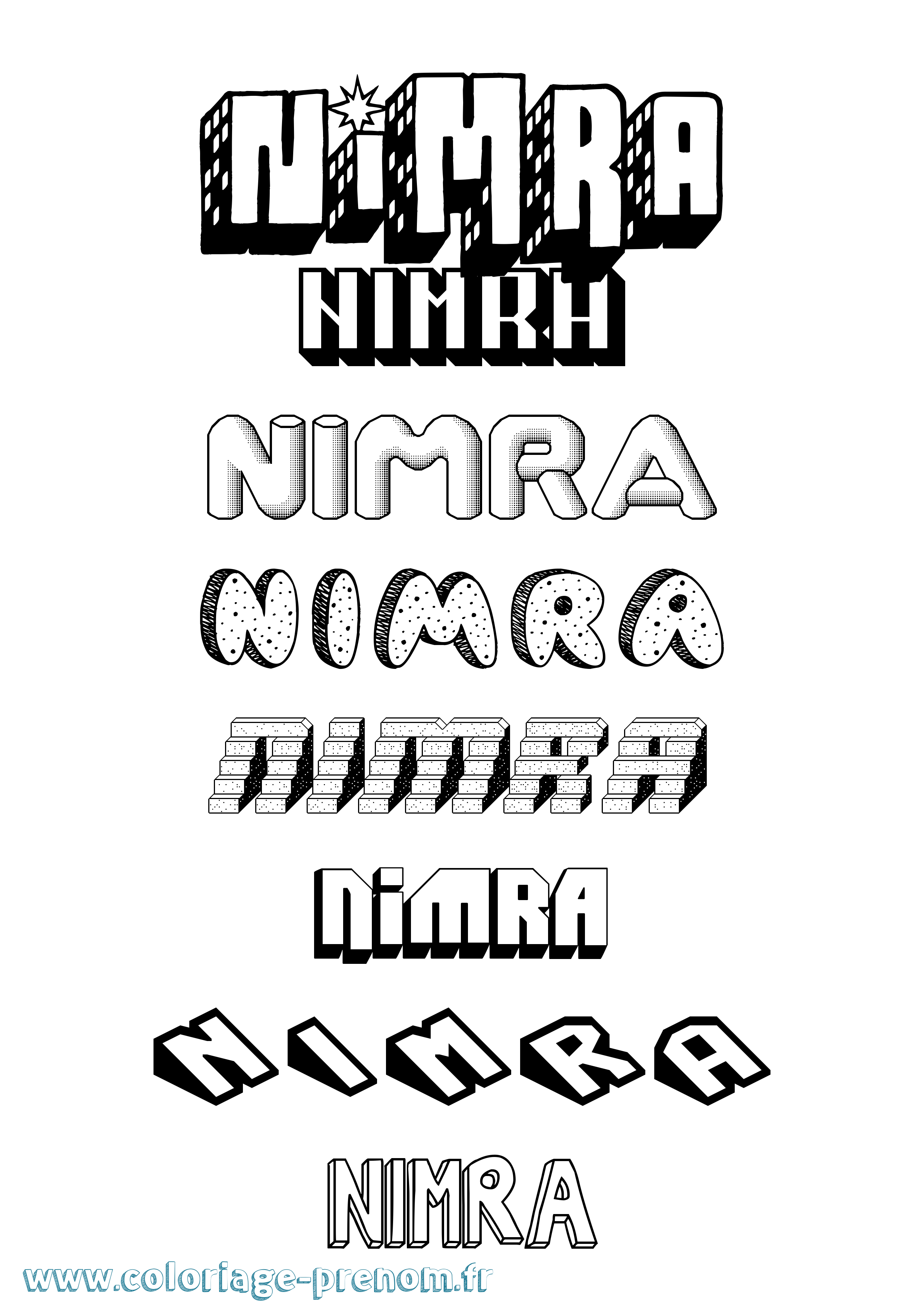 Coloriage Nimra Effet 3D Coloriage prénom Nimra Effet 3D