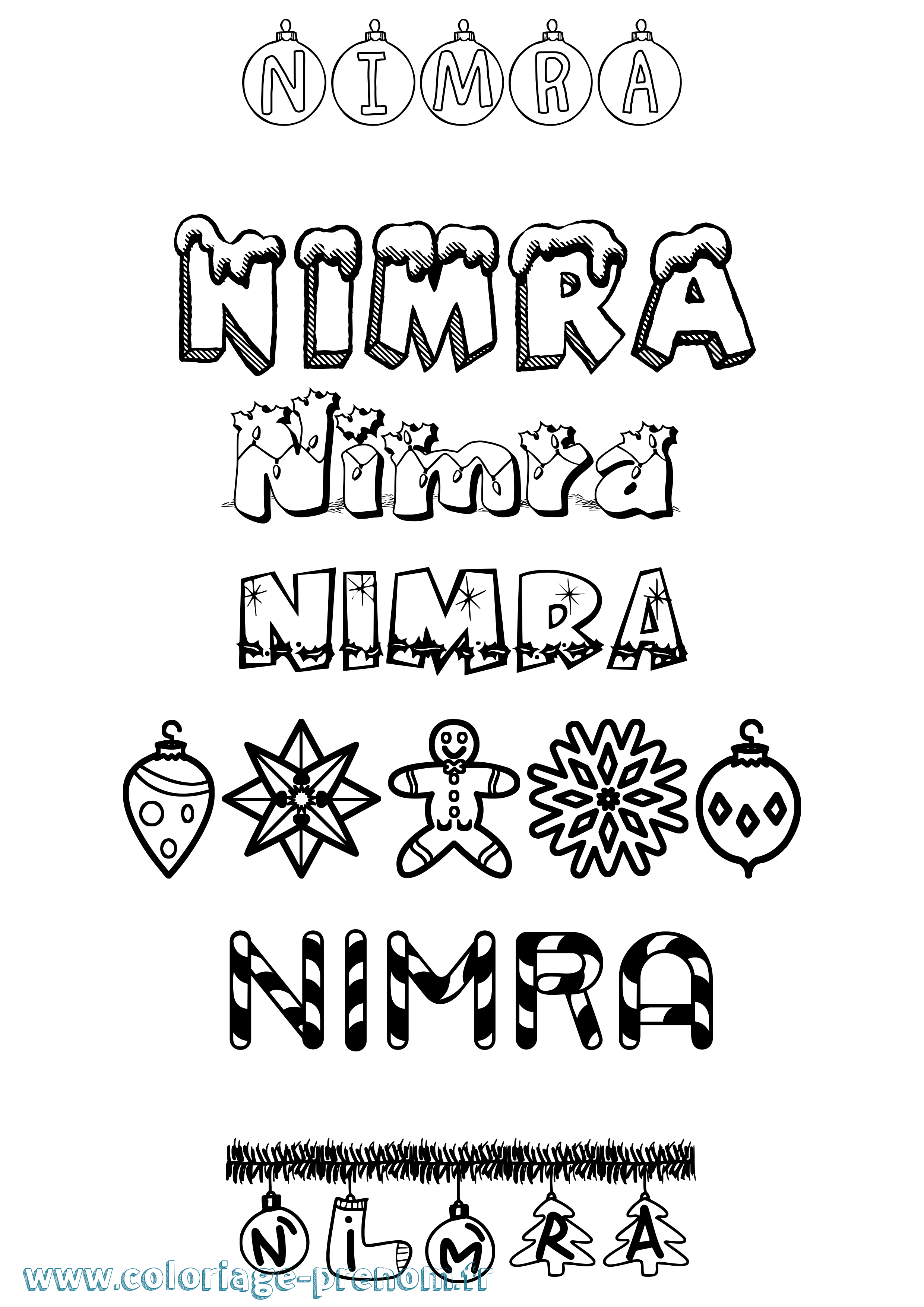 Coloriage Nimra Noël Coloriage prénom Nimra Noël