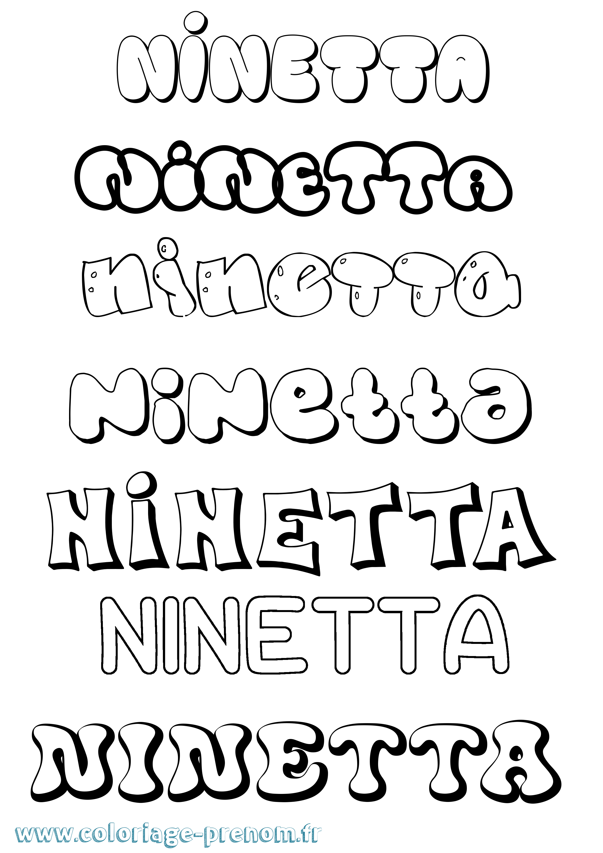 Coloriage Ninetta Bubble Coloriage prénom Ninetta Bubble
