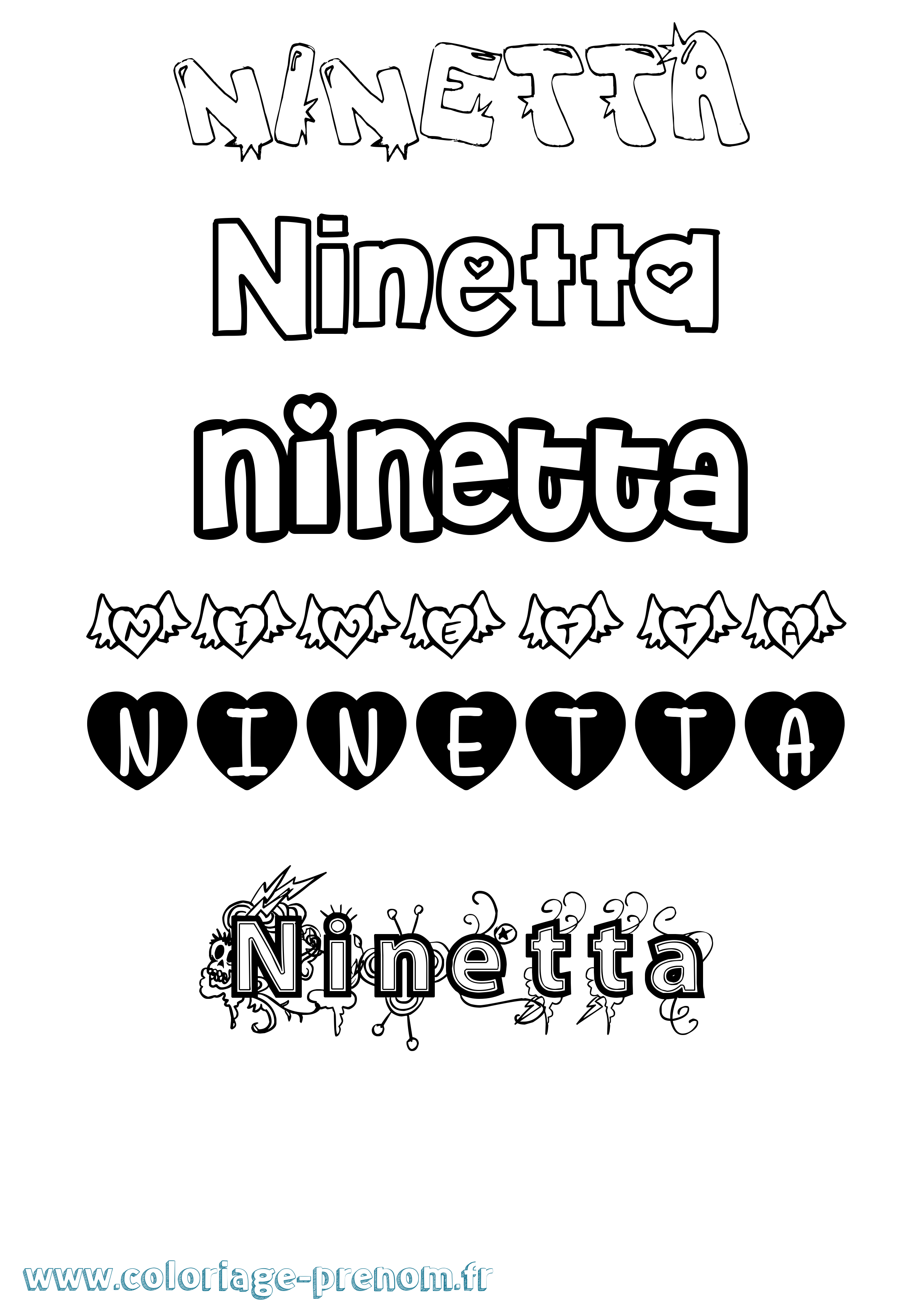 Coloriage Ninetta Girly Coloriage prénom Ninetta Girly