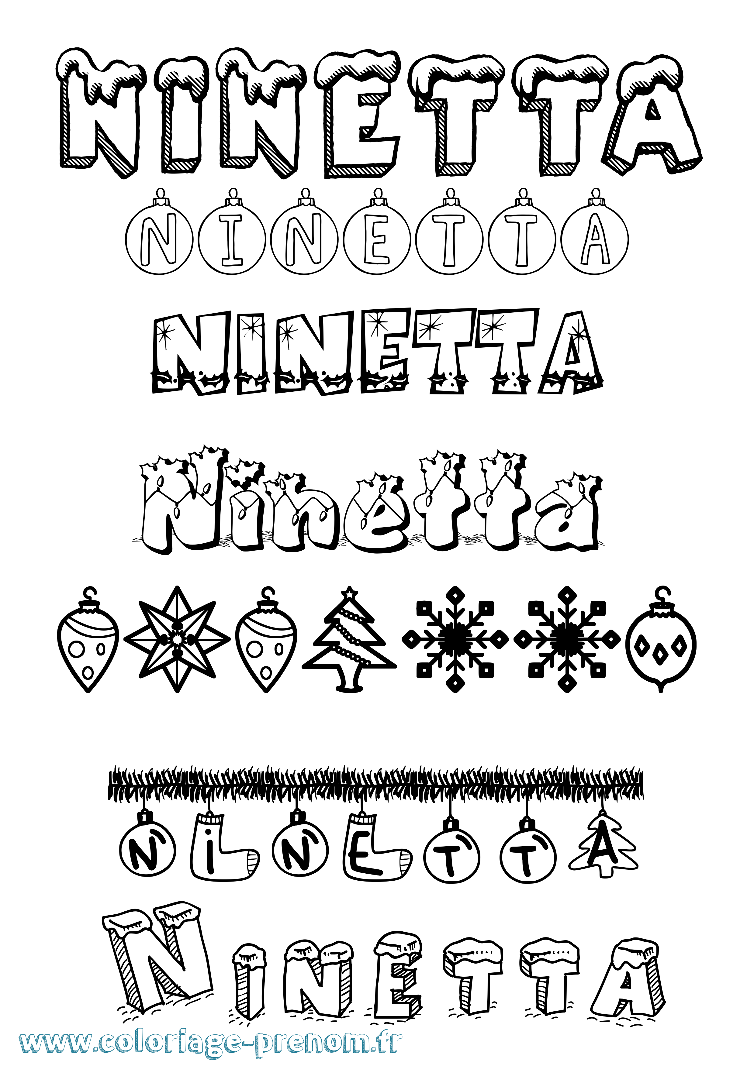 Coloriage Ninetta Noël Coloriage prénom Ninetta Noël