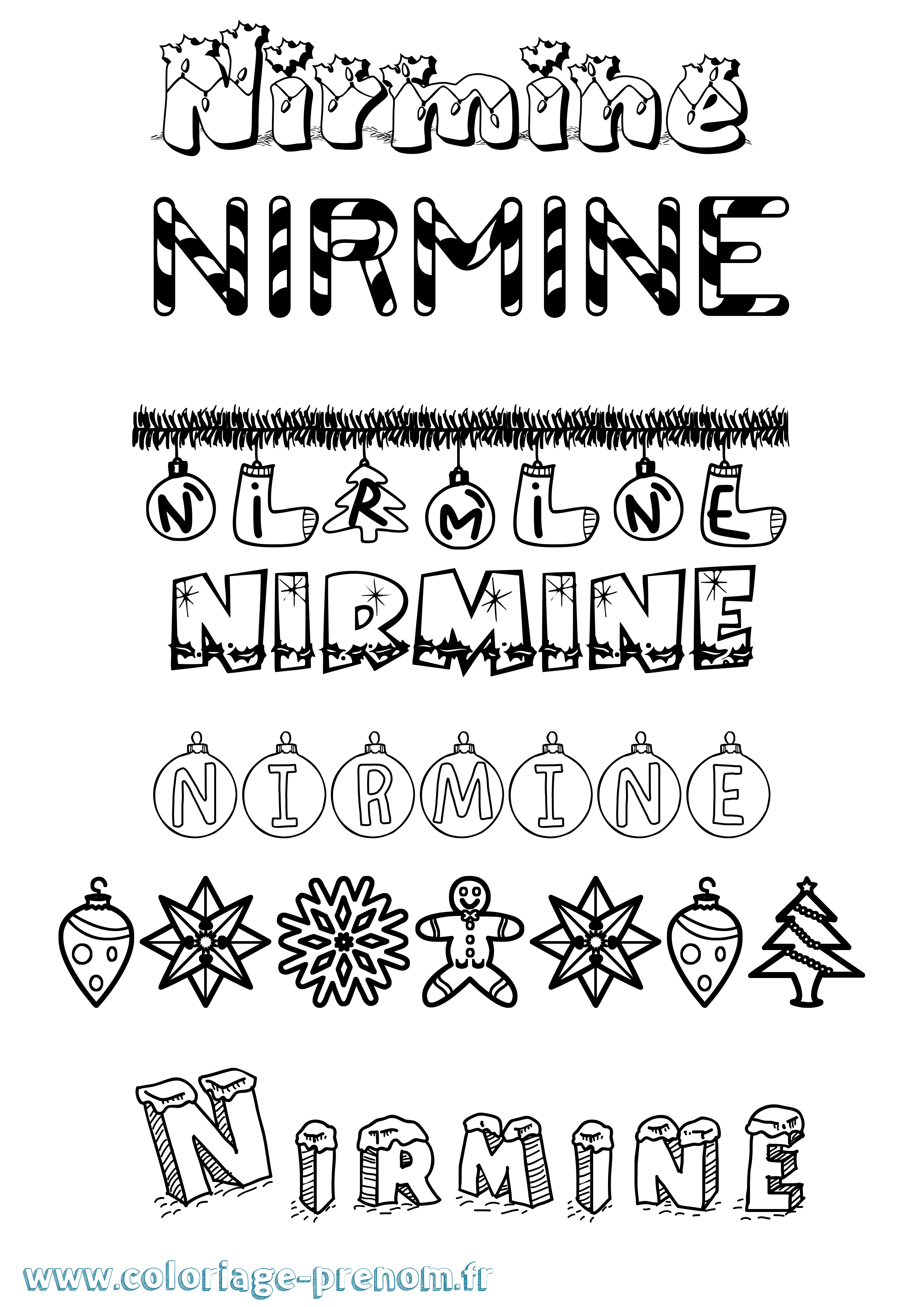 Coloriage Nirmine Noël Coloriage prénom Nirmine Noël