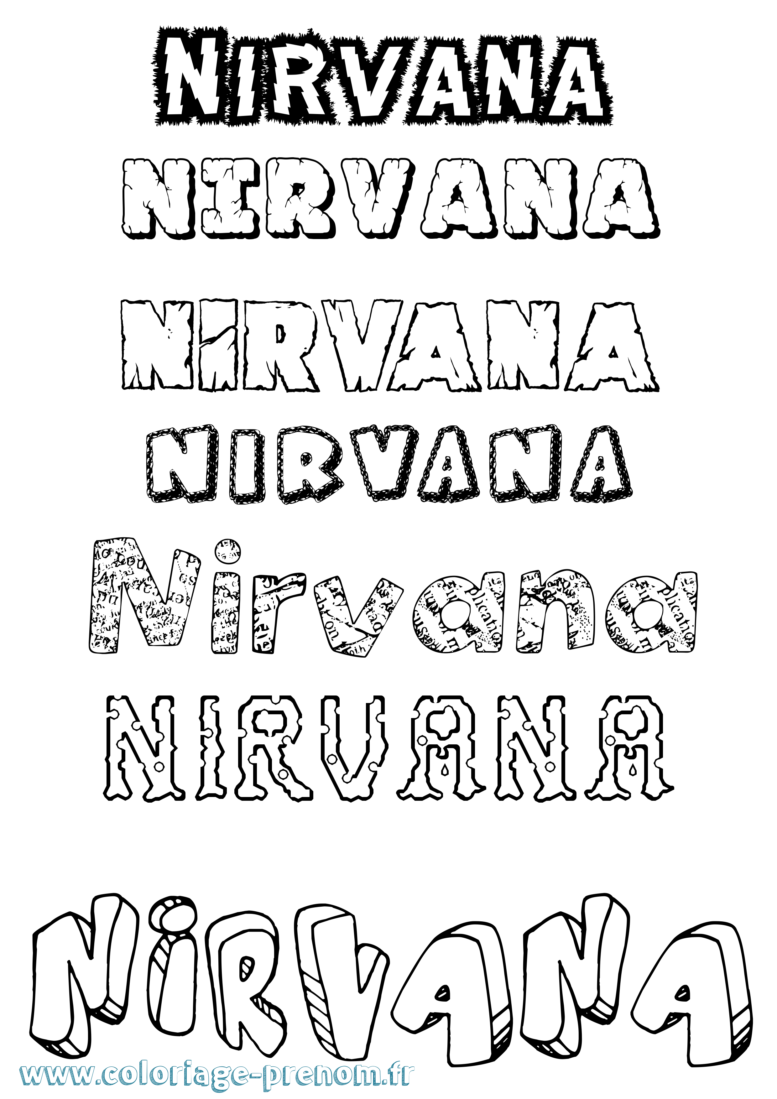 Coloriage Nirvana Destructuré Coloriage prénom Nirvana Destructuré