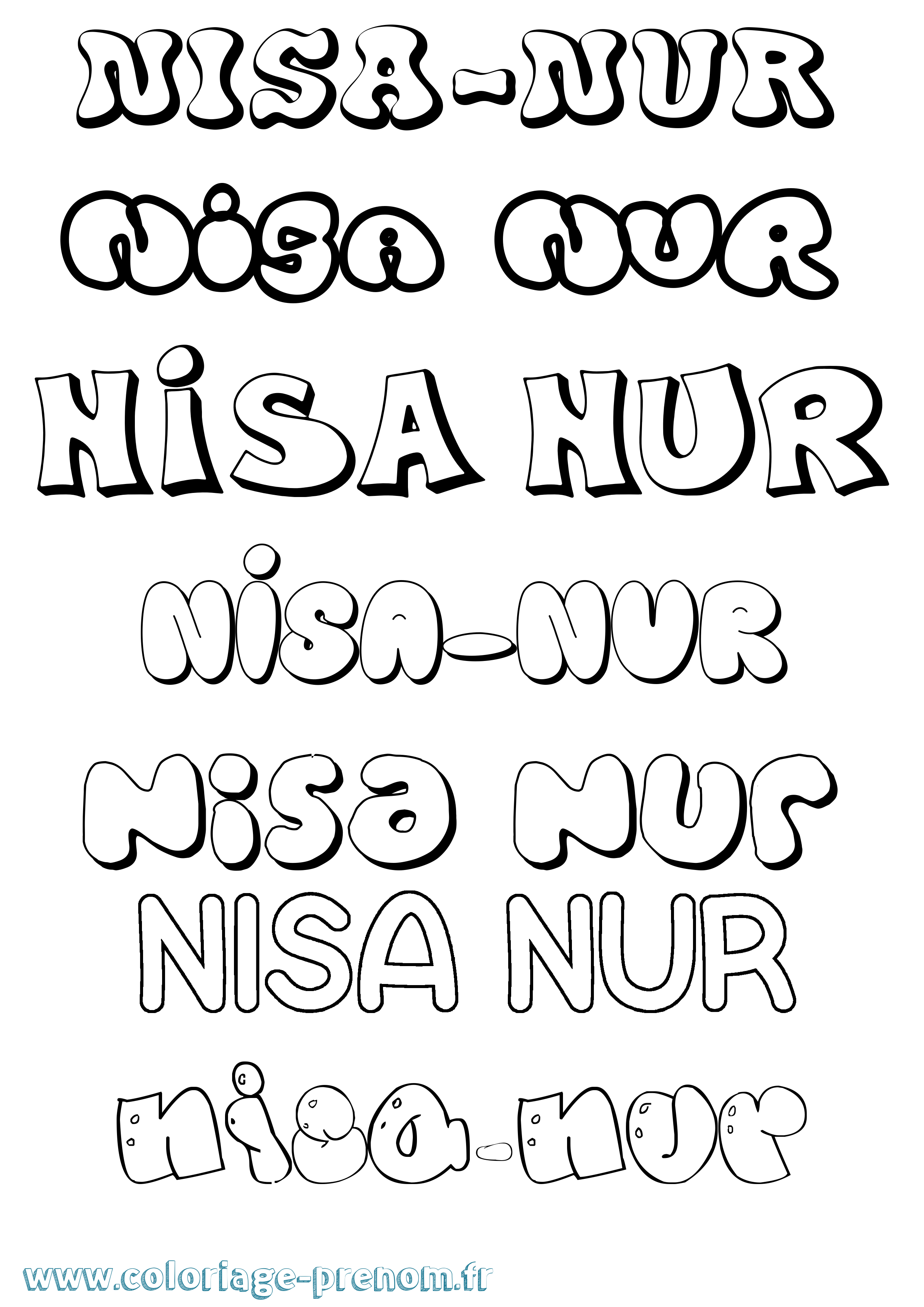 Coloriage Nisa-Nur Bubble Coloriage prénom Nisa-Nur Bubble