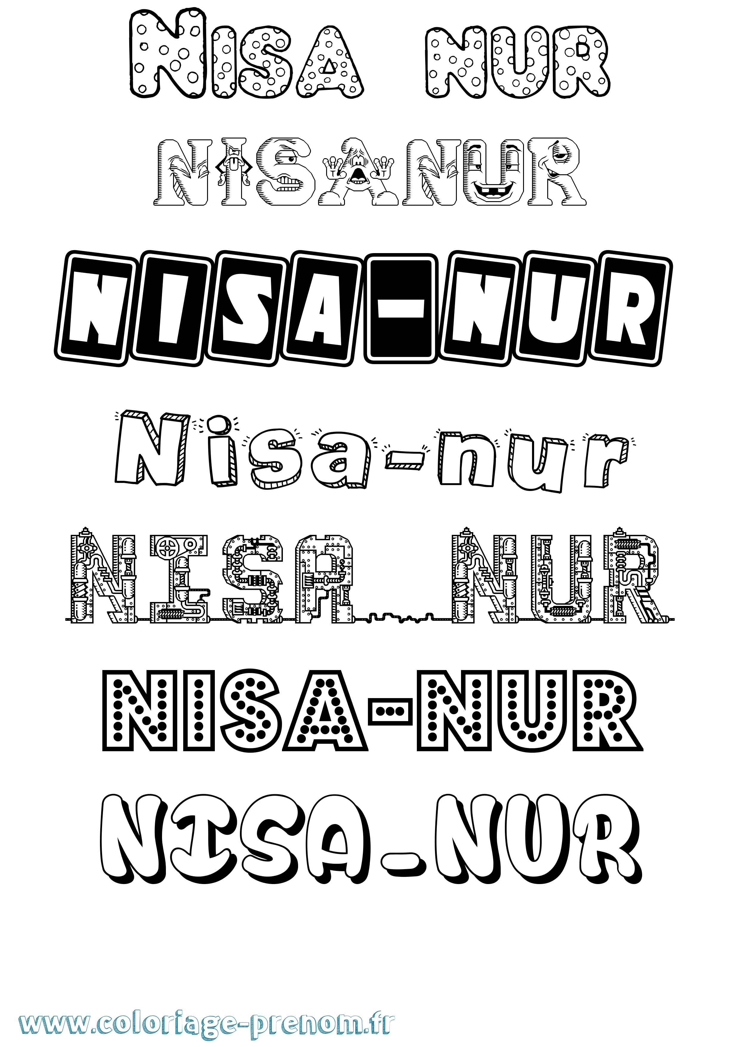 Coloriage Nisa-Nur Fun Coloriage prénom Nisa-Nur Fun