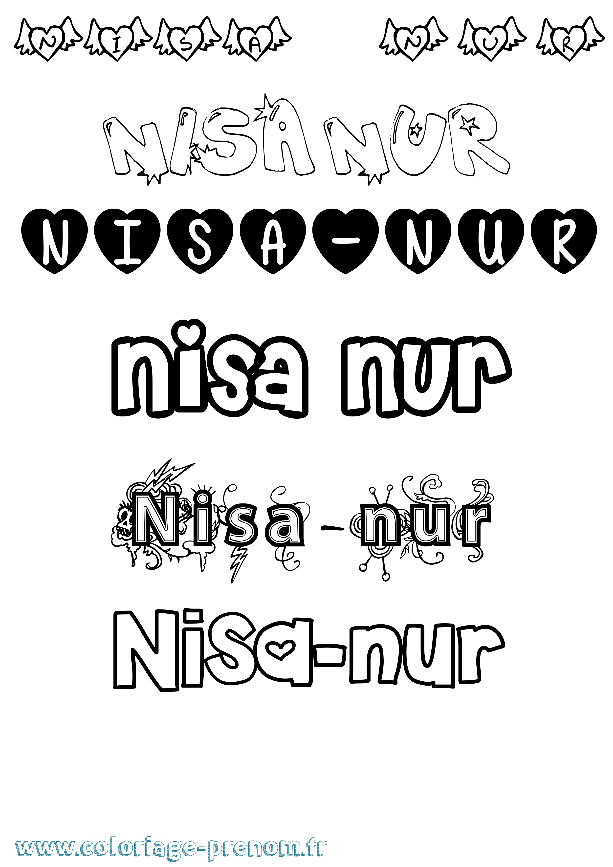 Coloriage Nisa-Nur Girly Coloriage prénom Nisa-Nur Girly