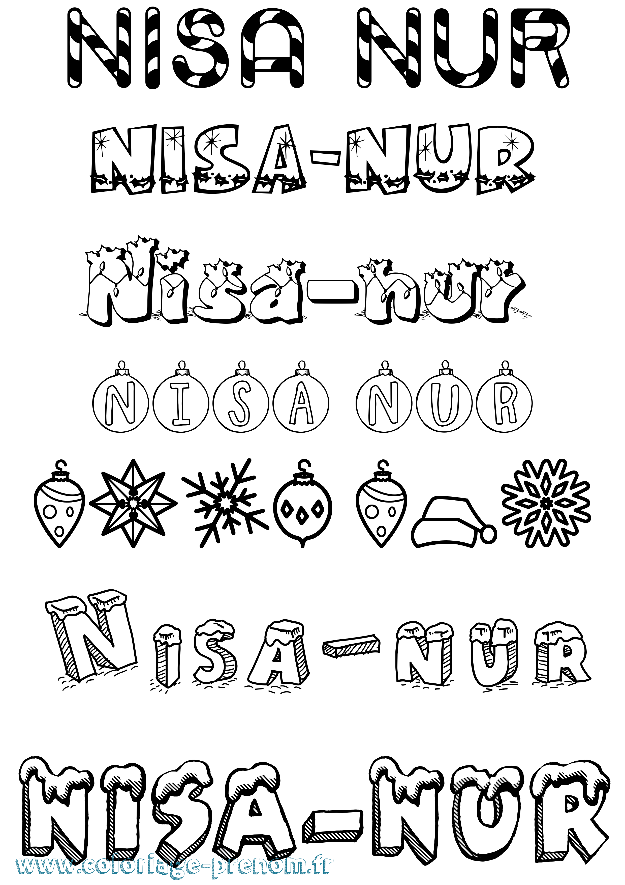Coloriage Nisa-Nur Noël Coloriage prénom Nisa-Nur Noël