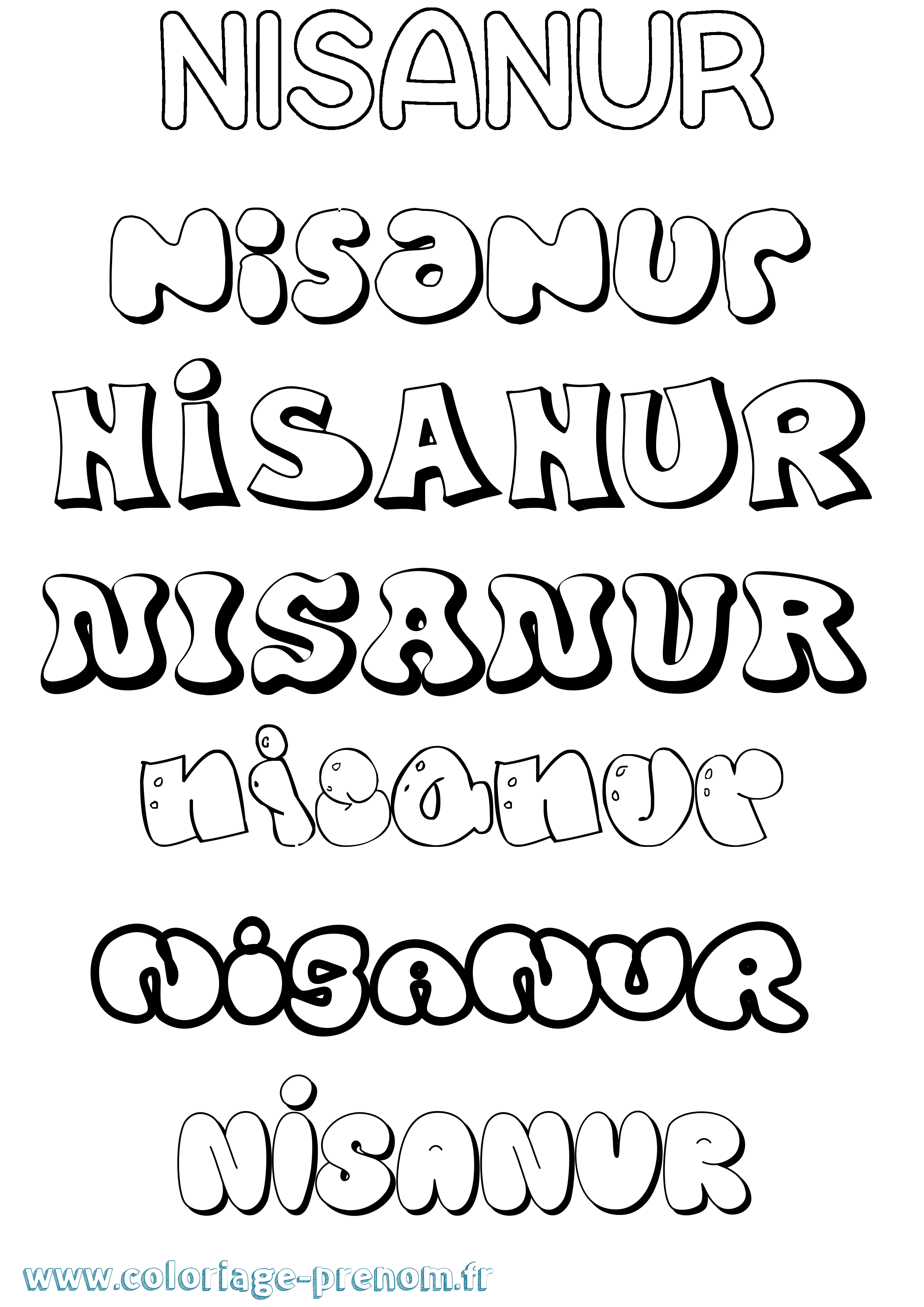 Coloriage Nisanur Bubble Coloriage prénom Nisanur Bubble