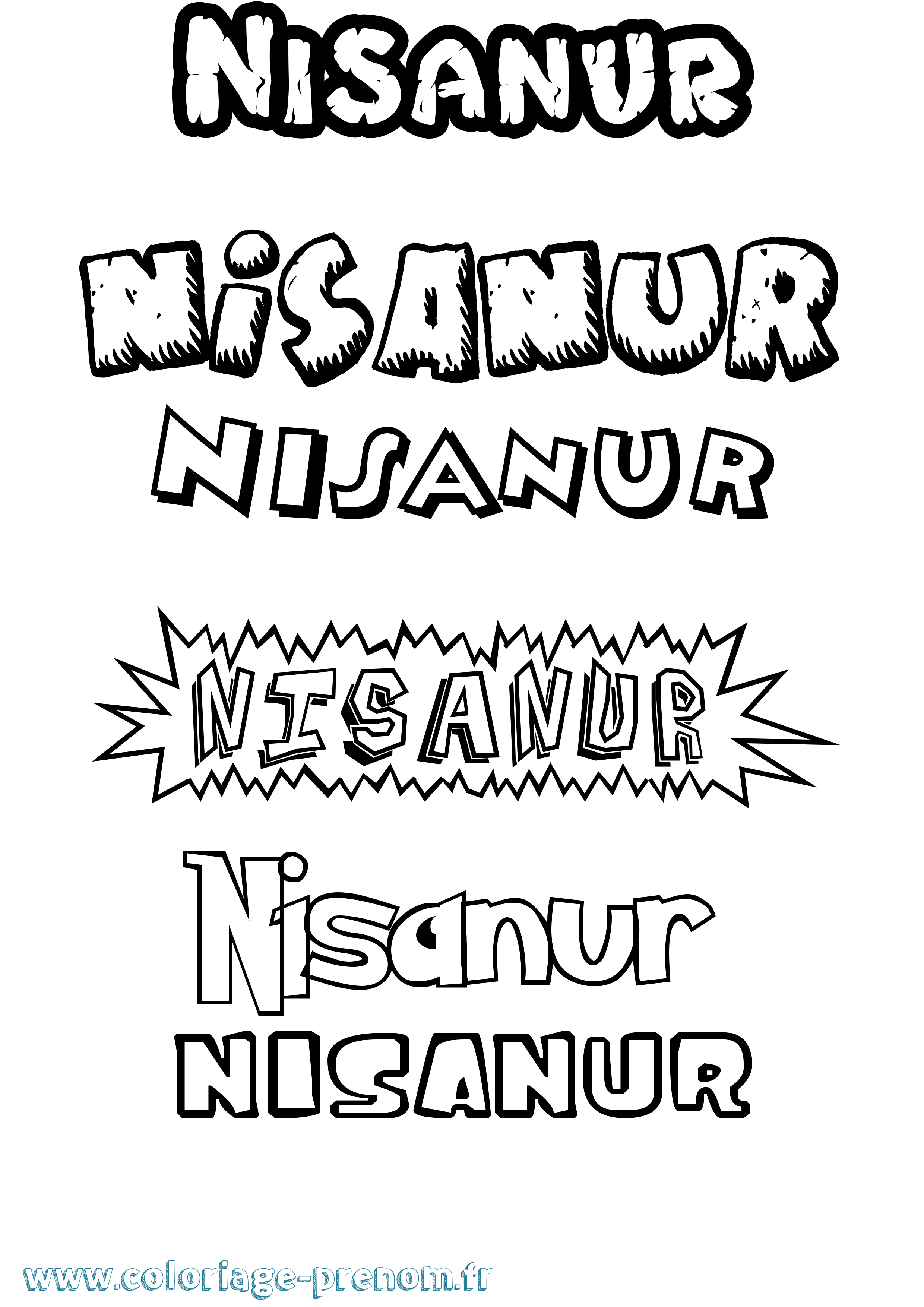 Coloriage Nisanur Dessin Animé Coloriage prénom Nisanur Dessin Animé
