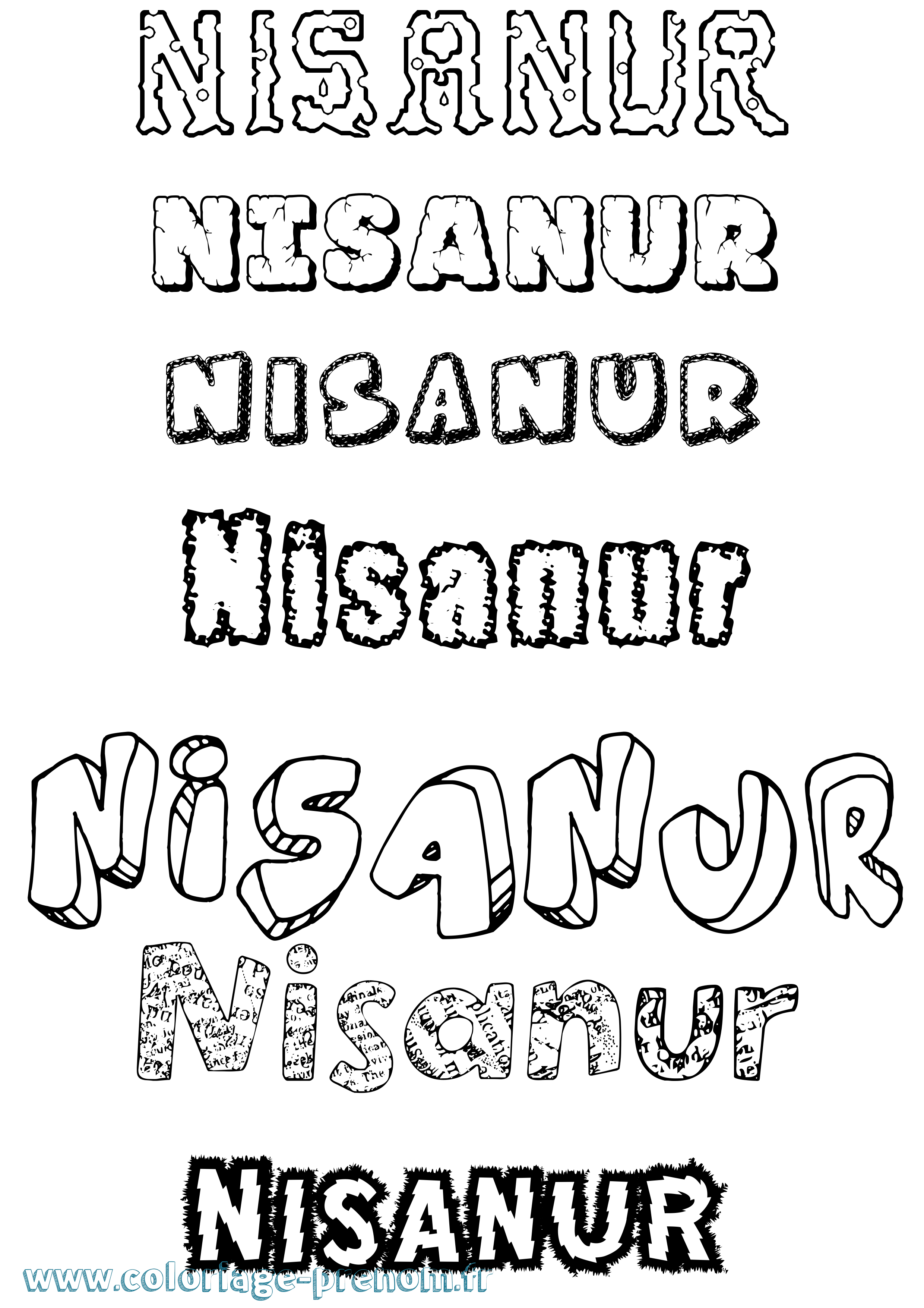 Coloriage Nisanur Destructuré Coloriage prénom Nisanur Destructuré