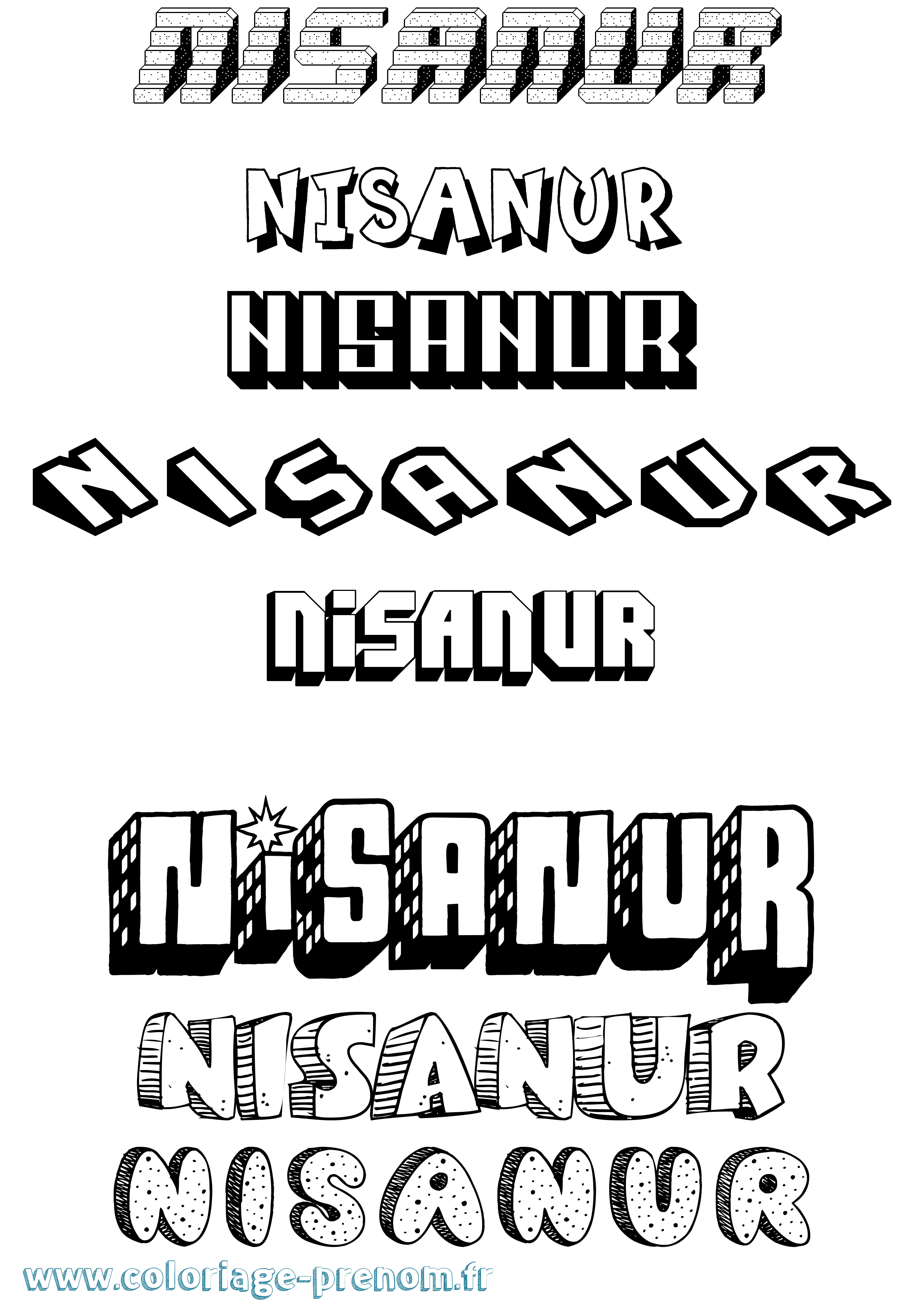 Coloriage Nisanur Effet 3D Coloriage prénom Nisanur Effet 3D