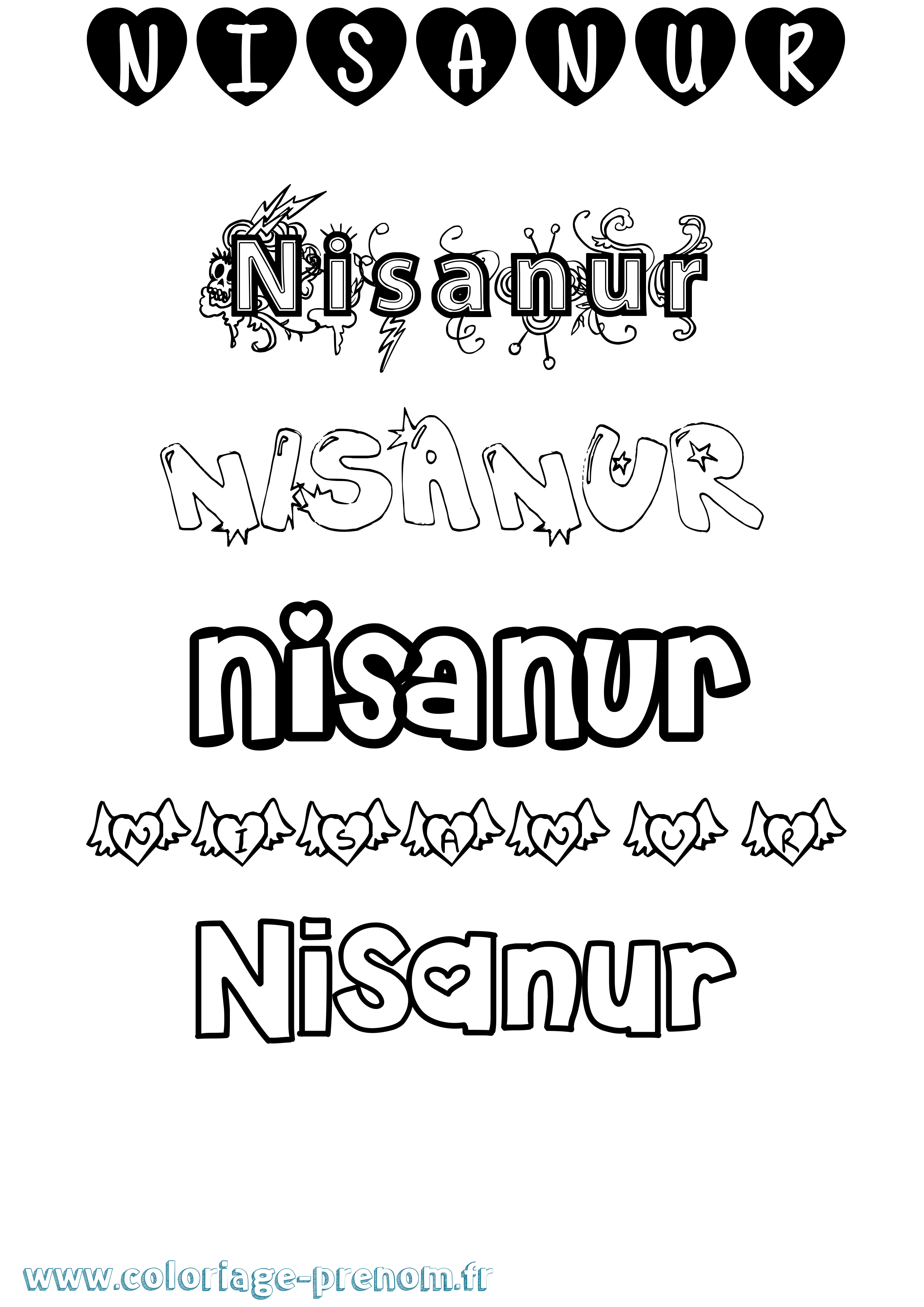 Coloriage Nisanur Girly Coloriage prénom Nisanur Girly
