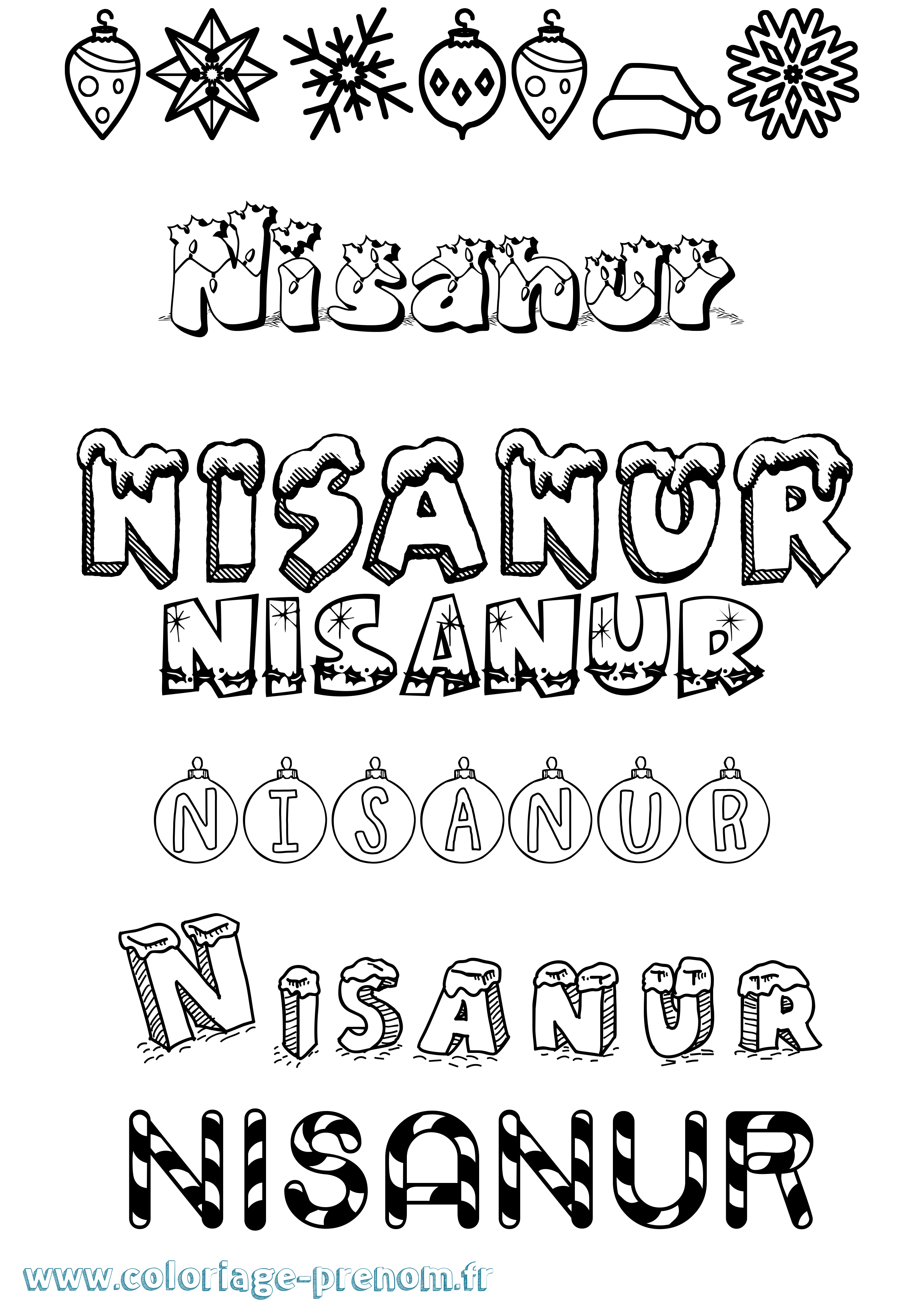 Coloriage Nisanur Noël Coloriage prénom Nisanur Noël