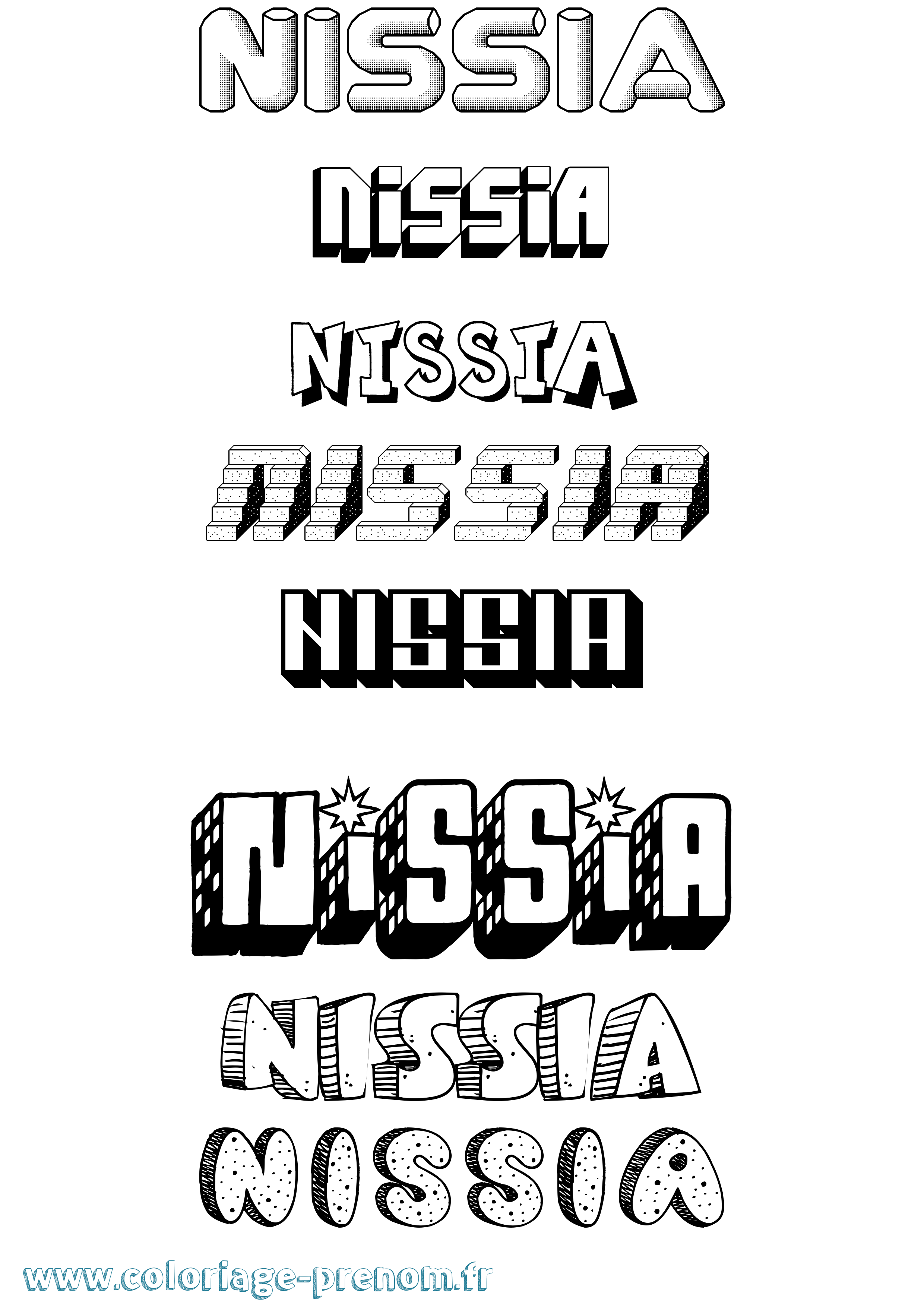 Coloriage Nissia Effet 3D Coloriage prénom Nissia Effet 3D