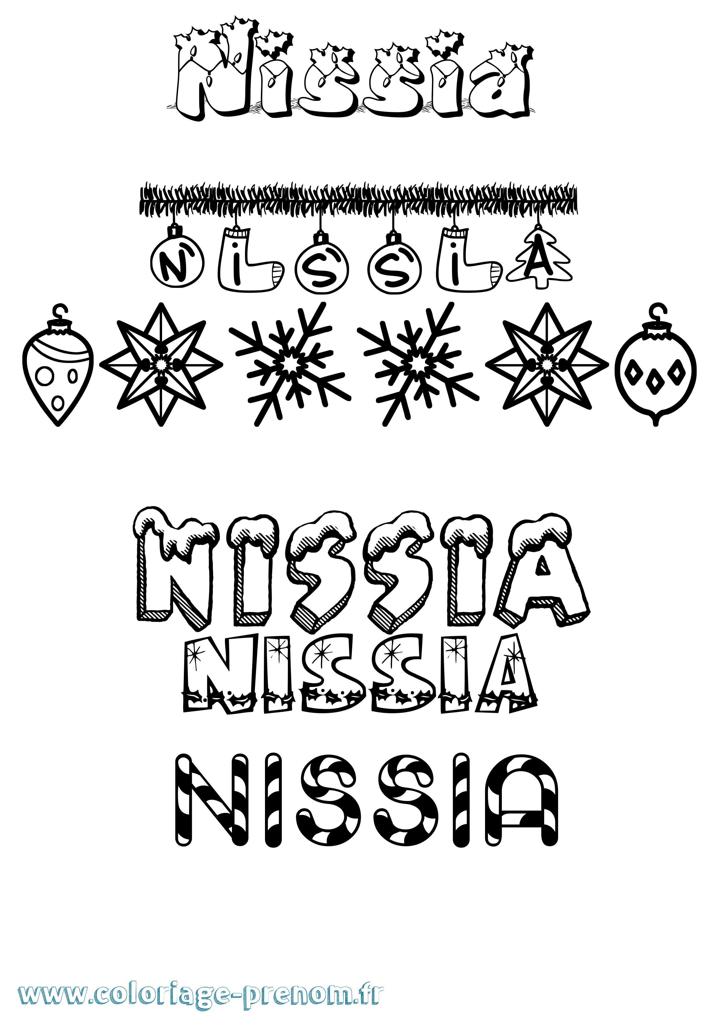 Coloriage Nissia Noël Coloriage prénom Nissia Noël