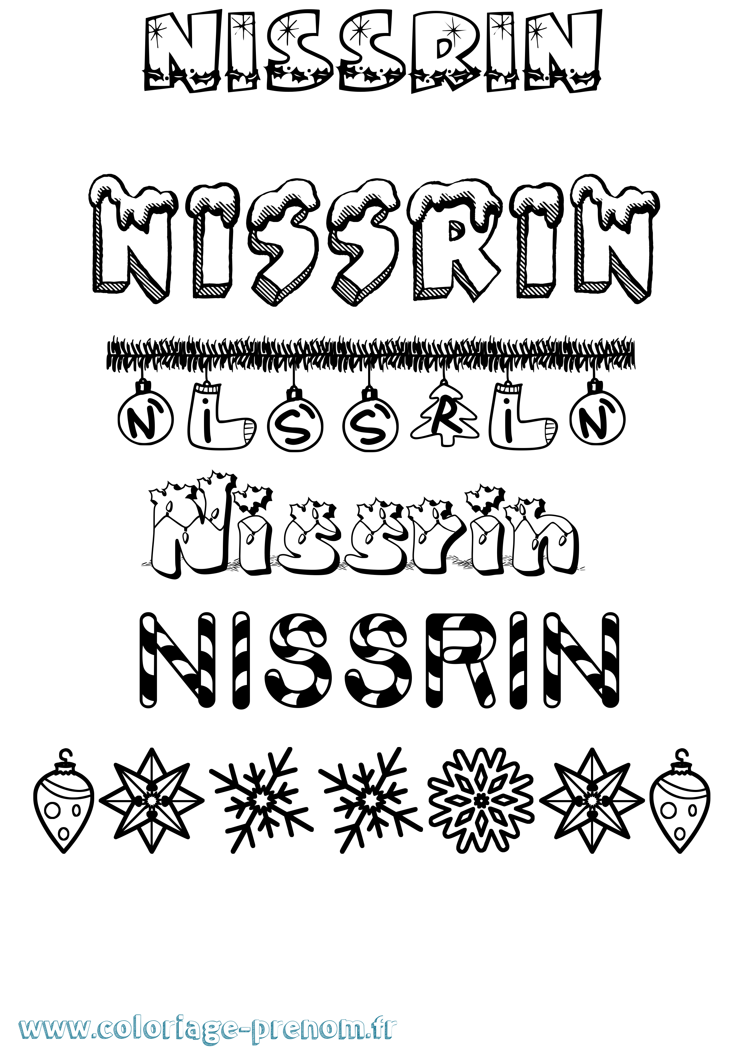 Coloriage Nissrin Noël Coloriage prénom Nissrin Noël