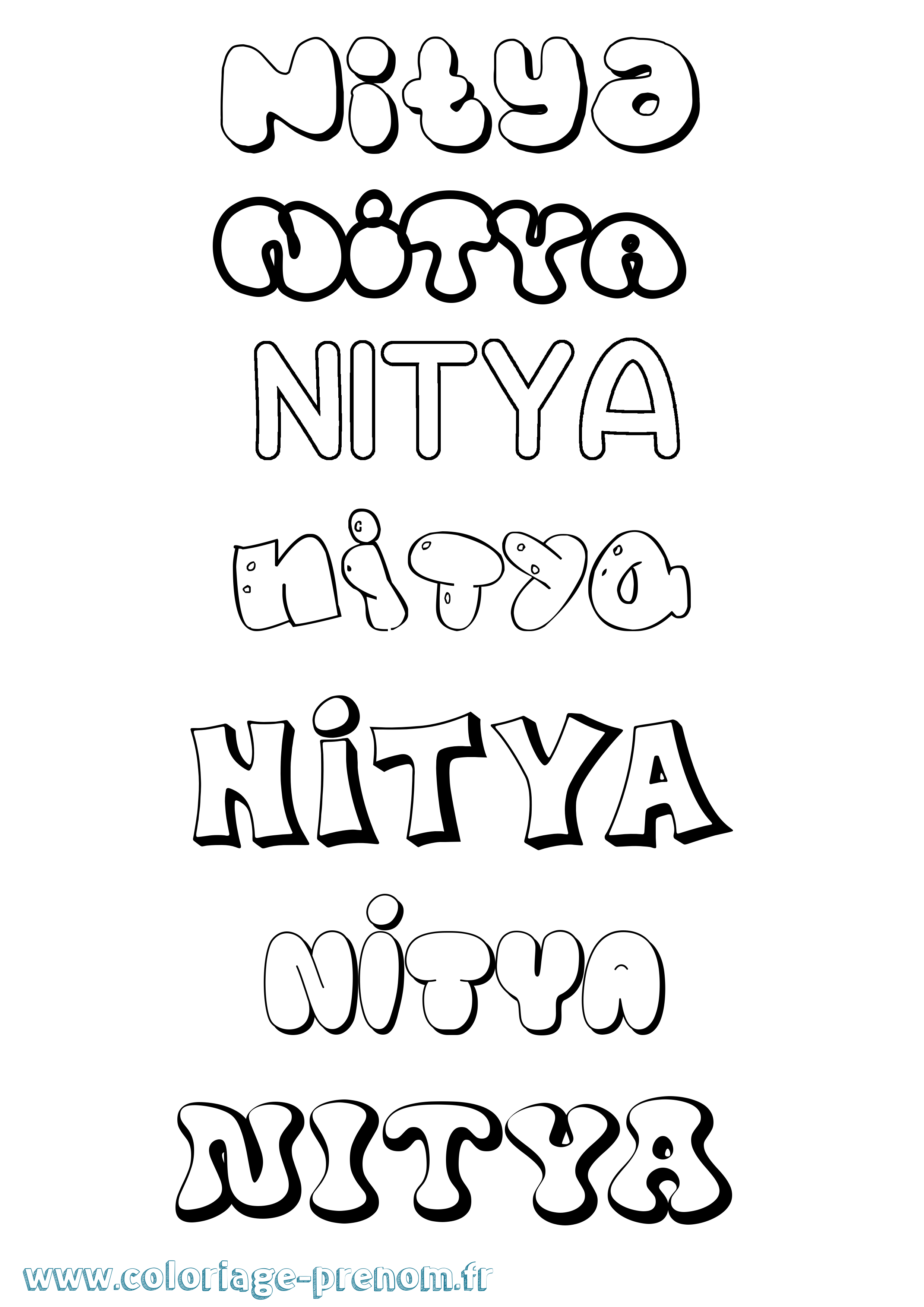 Coloriage Nitya Bubble Coloriage prénom Nitya Bubble