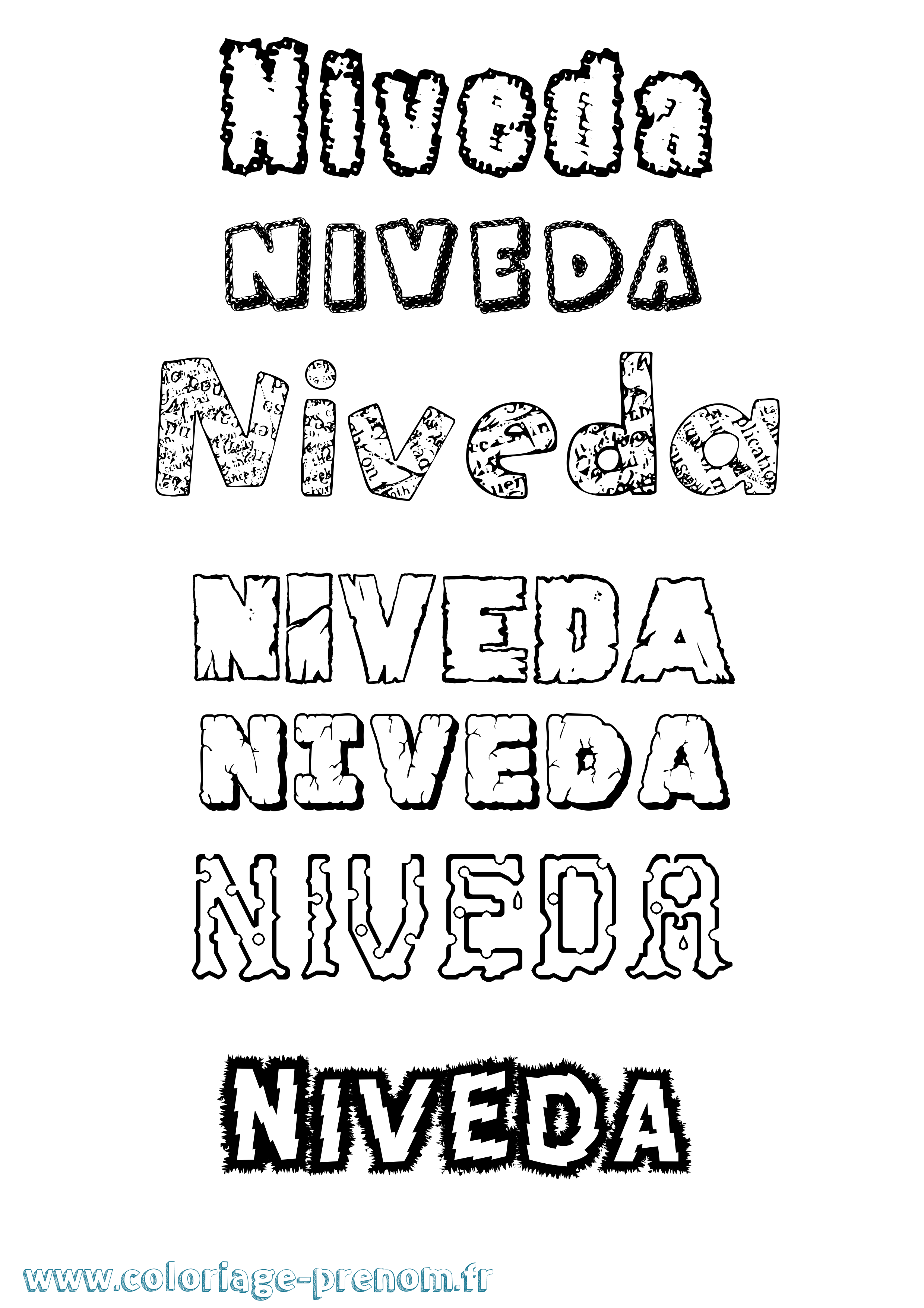 Coloriage Niveda Destructuré Coloriage prénom Niveda Destructuré