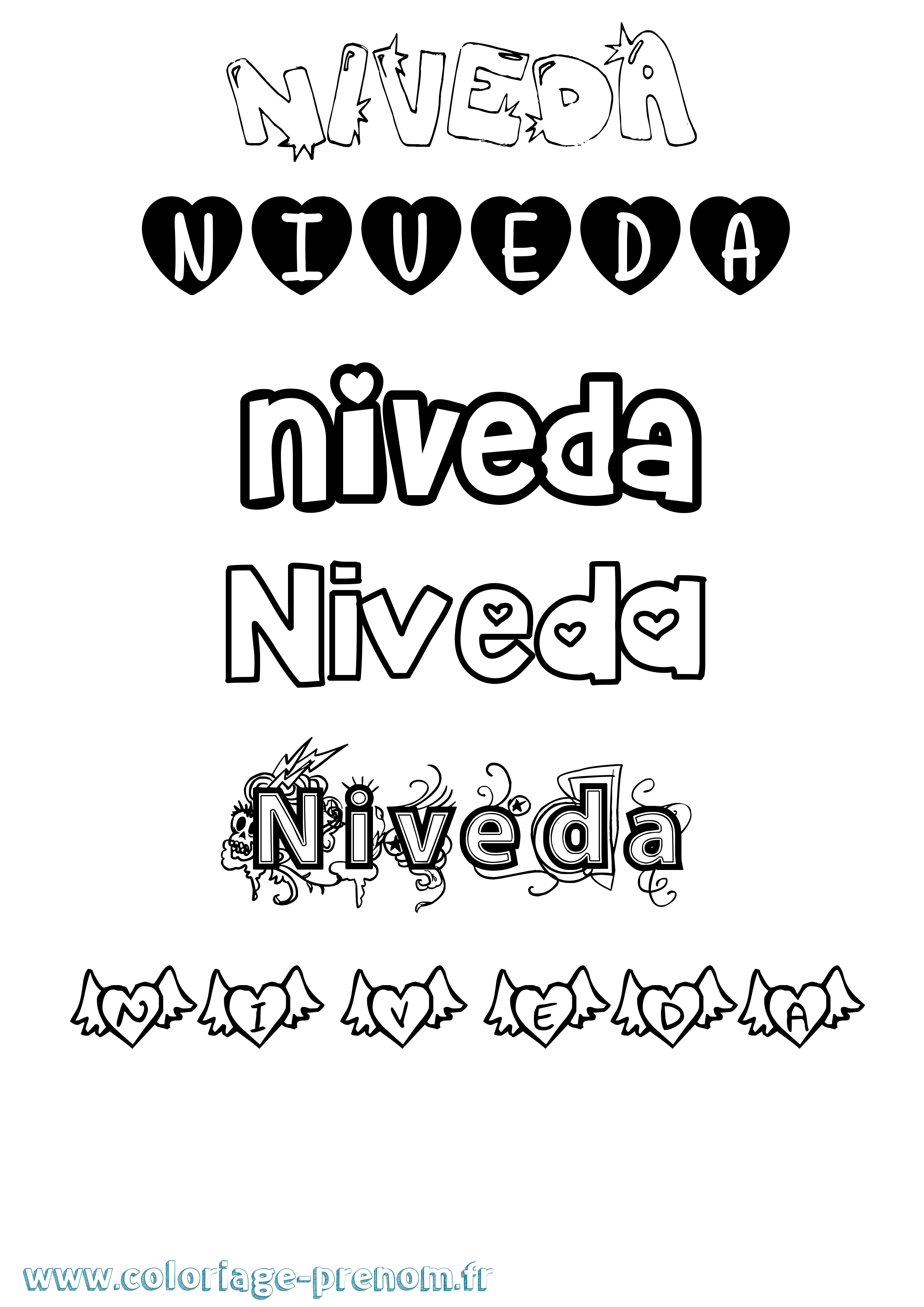 Coloriage Niveda Girly Coloriage prénom Niveda Girly