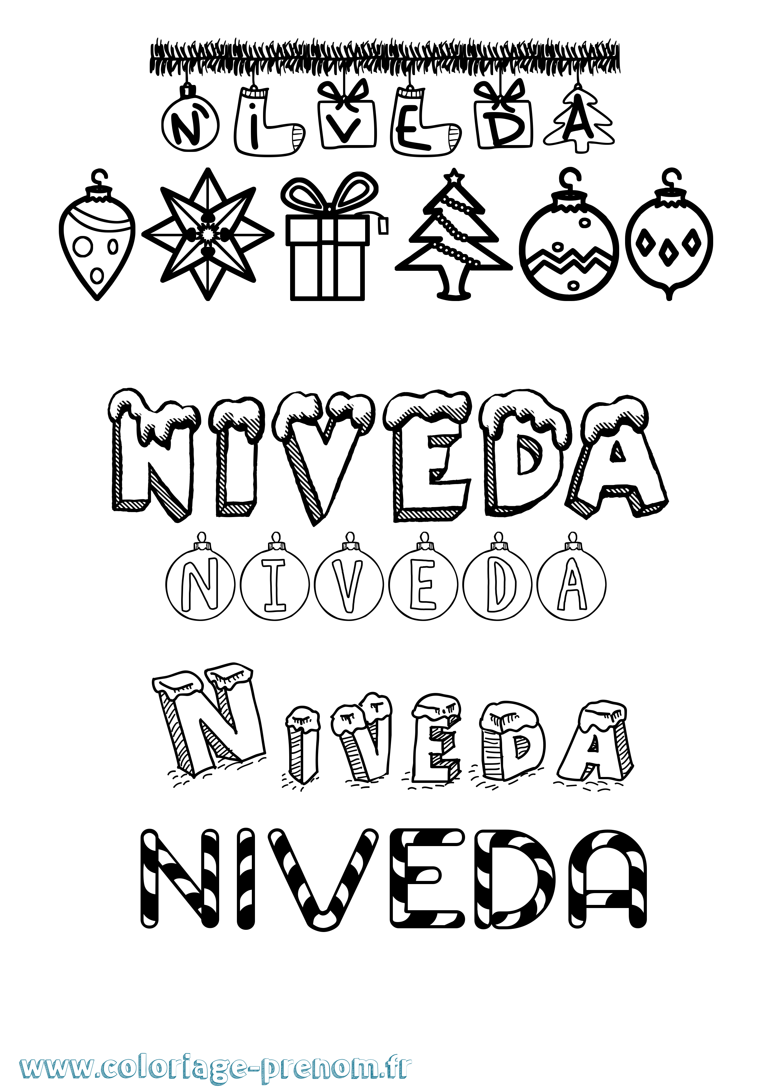 Coloriage Niveda Noël Coloriage prénom Niveda Noël