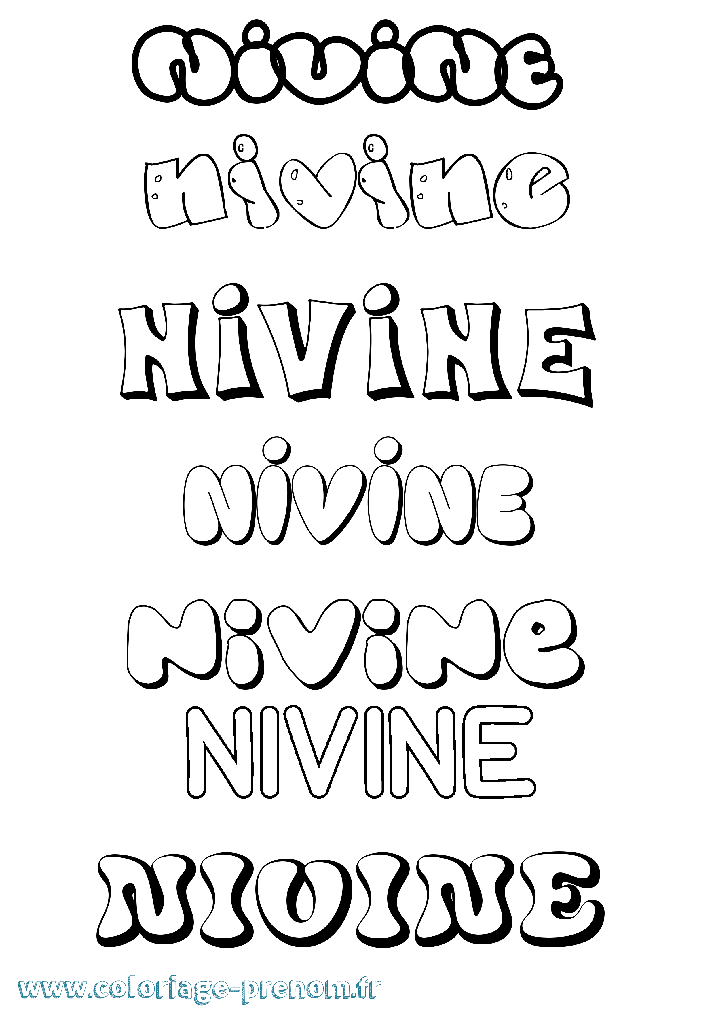 Coloriage Nivine Bubble Coloriage prénom Nivine Bubble